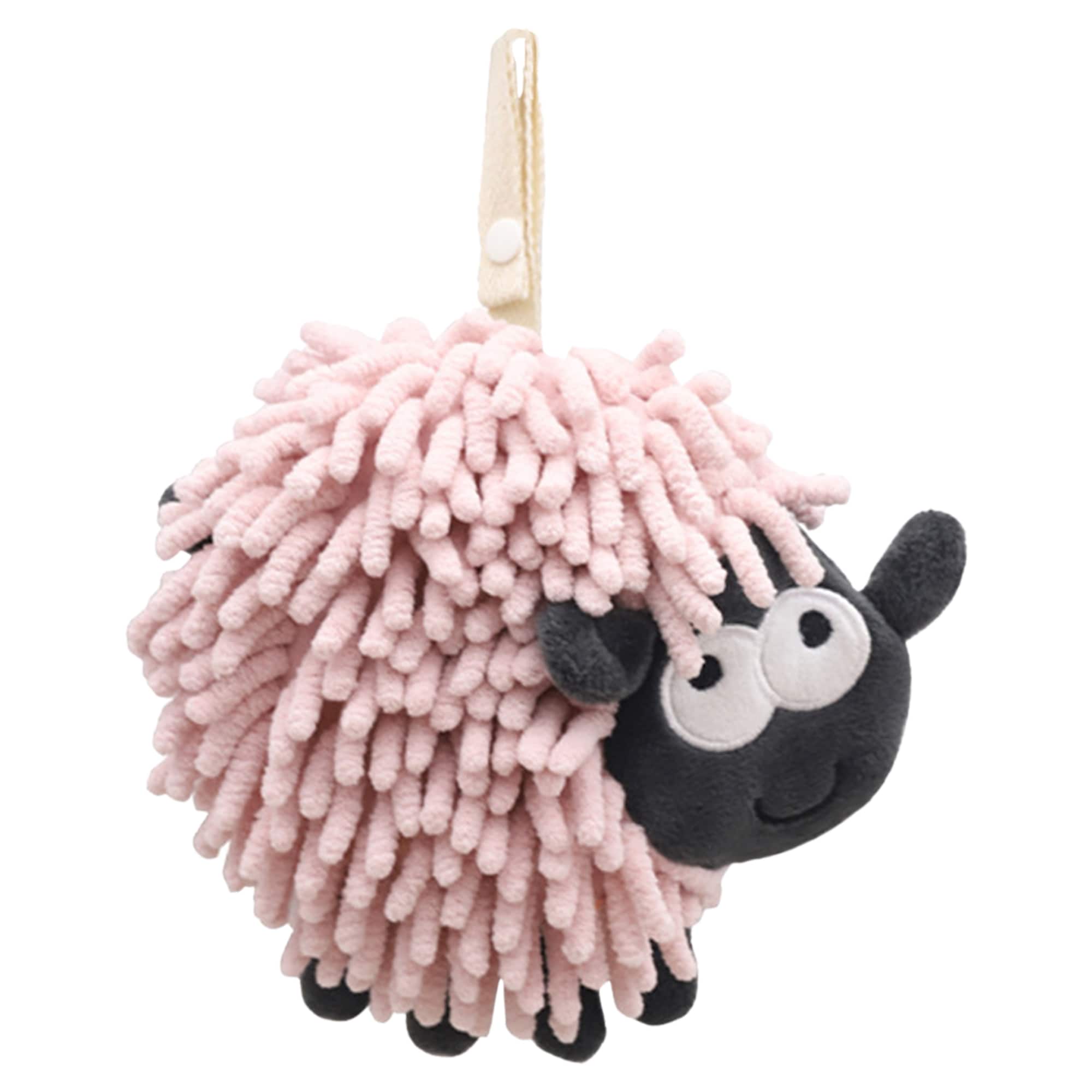 Unique Bargains 1pc Chenille Hand Towels with Hanging Loop Funny Bathroom Hand Towel in Sheep Shape Absorbent Fast Drying Towels 7Inch x 7Inch Pink