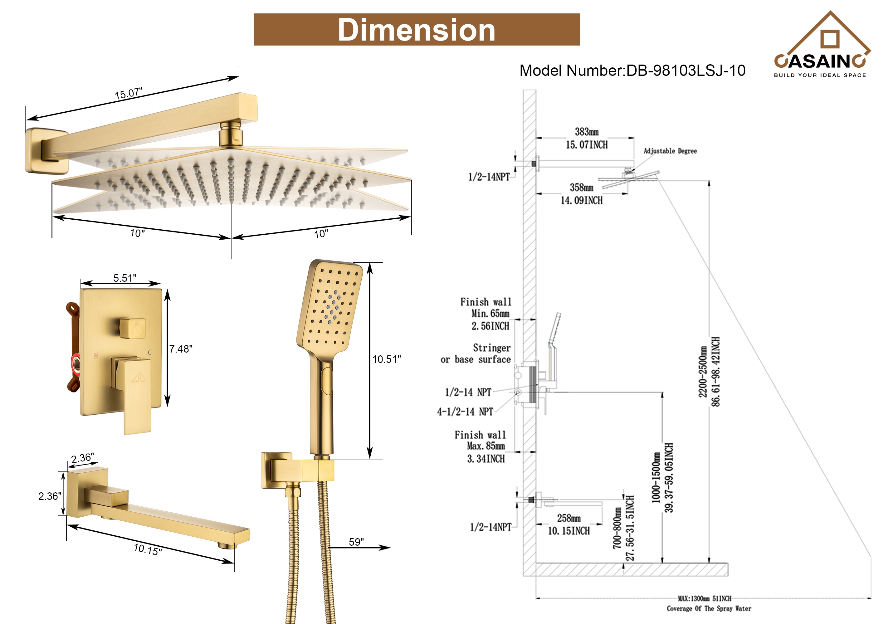 CASAINC WE-SS05MB Showerhead-Bar-Panels - View #5