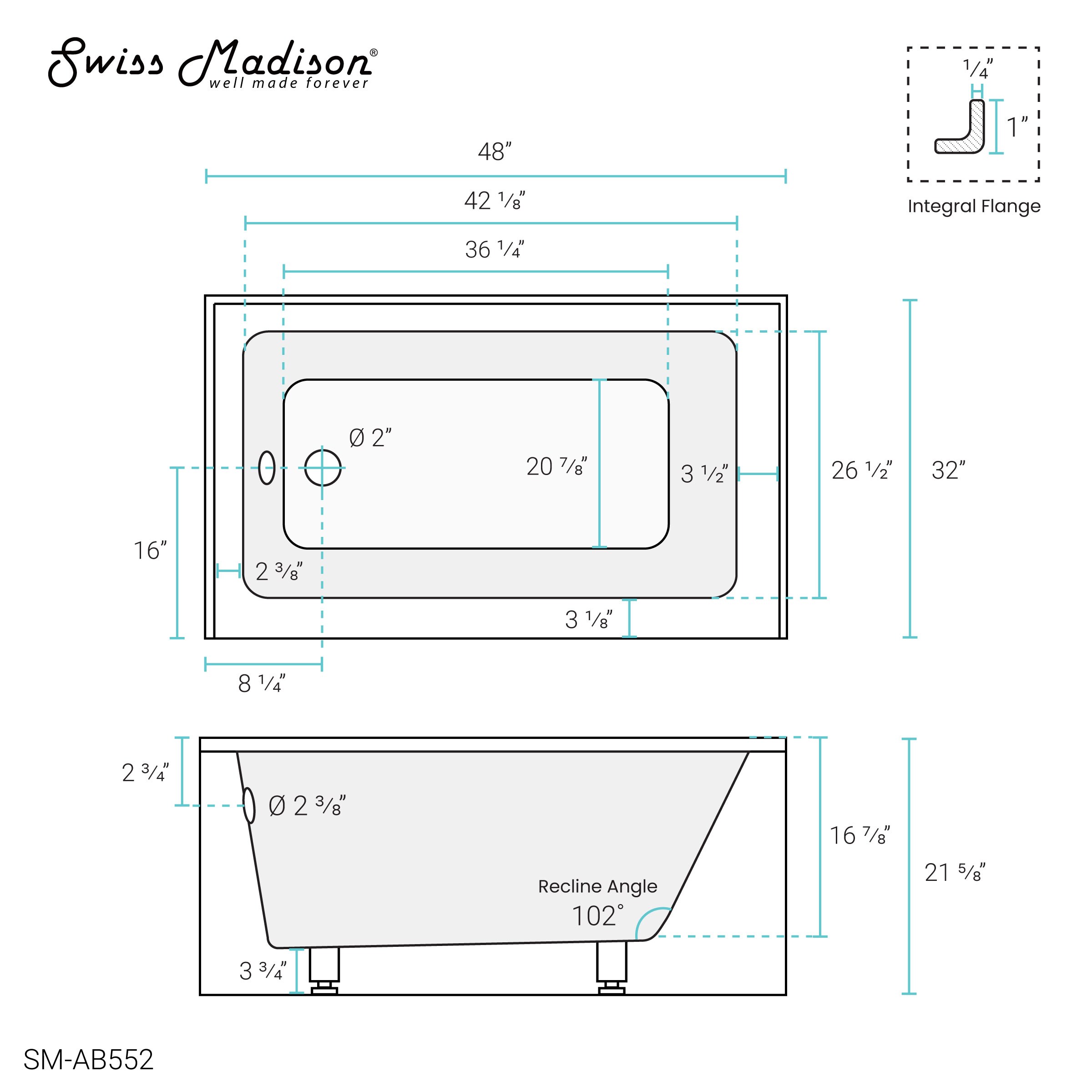 Swiss Madison Voltaire 32-in x 48-in White Acrylic Alcove Soaking ...