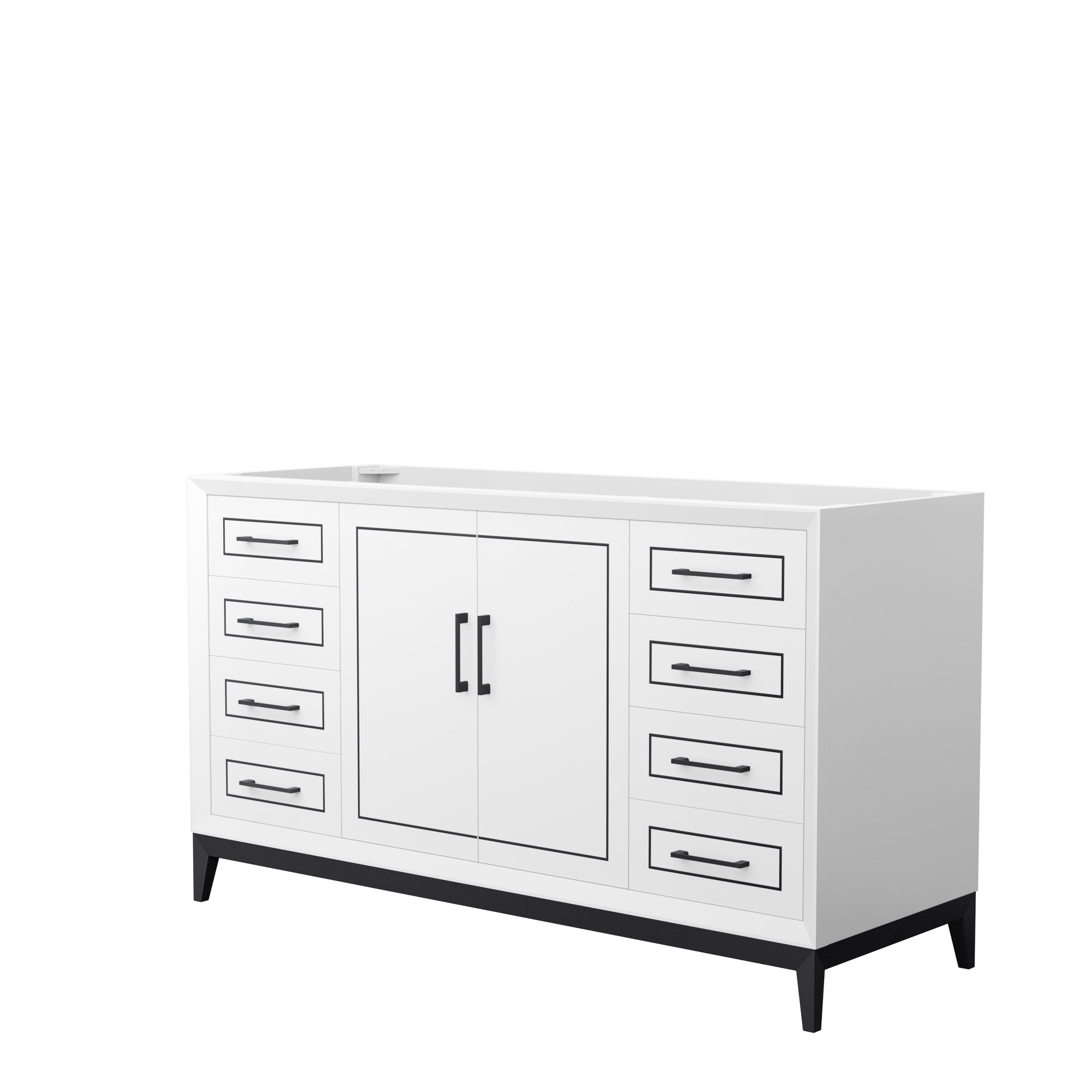 Wyndham Collection WCH515160SWBCXSXXMXX Marlena 60-in White with Matte Black Trim Bathroom Vanity Base Cabinet without Top