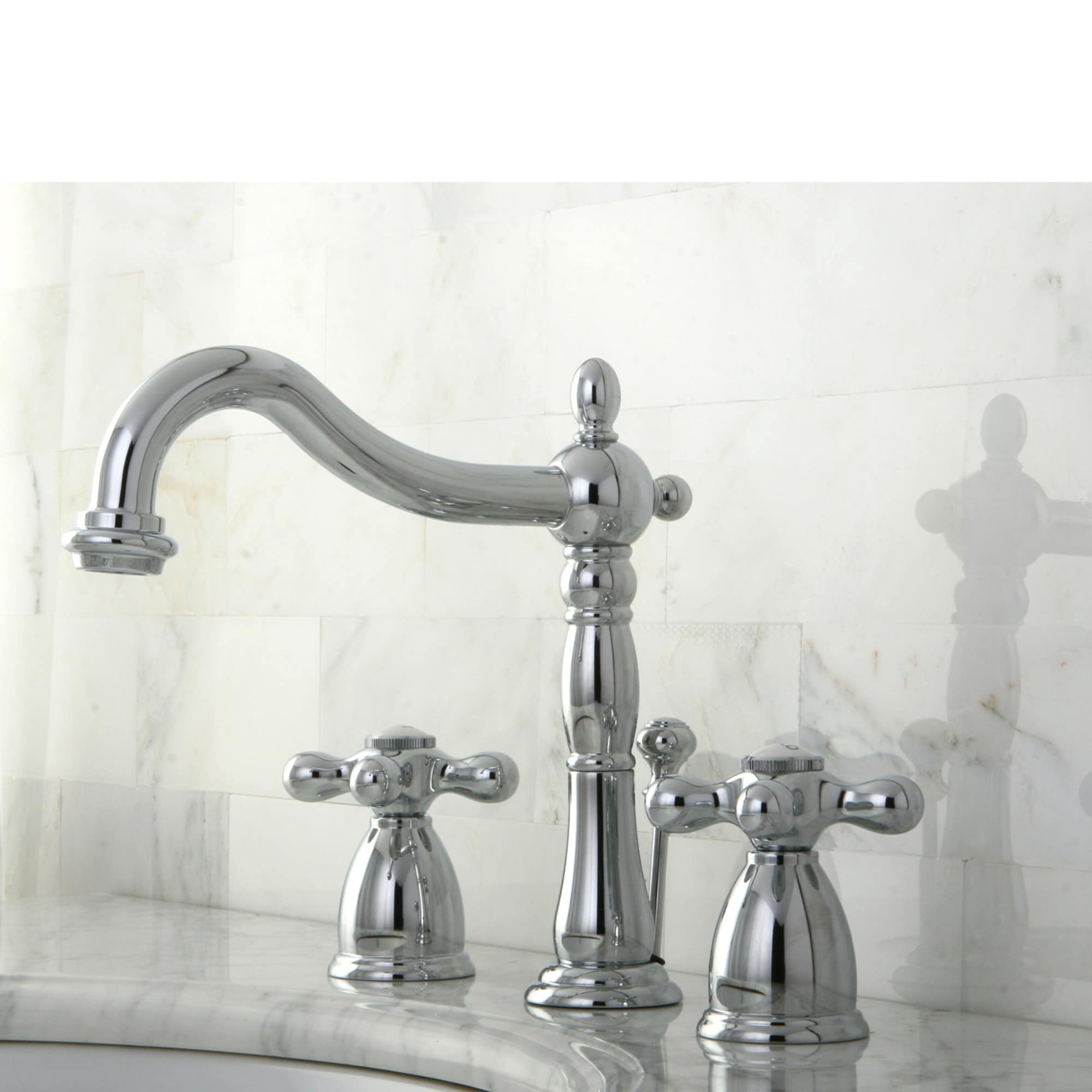 Kingston Brass WLKB1971AX Concord Chrome Widespread 2-handle High-arc Residential Handle Bathroom Sink Faucet with Drain