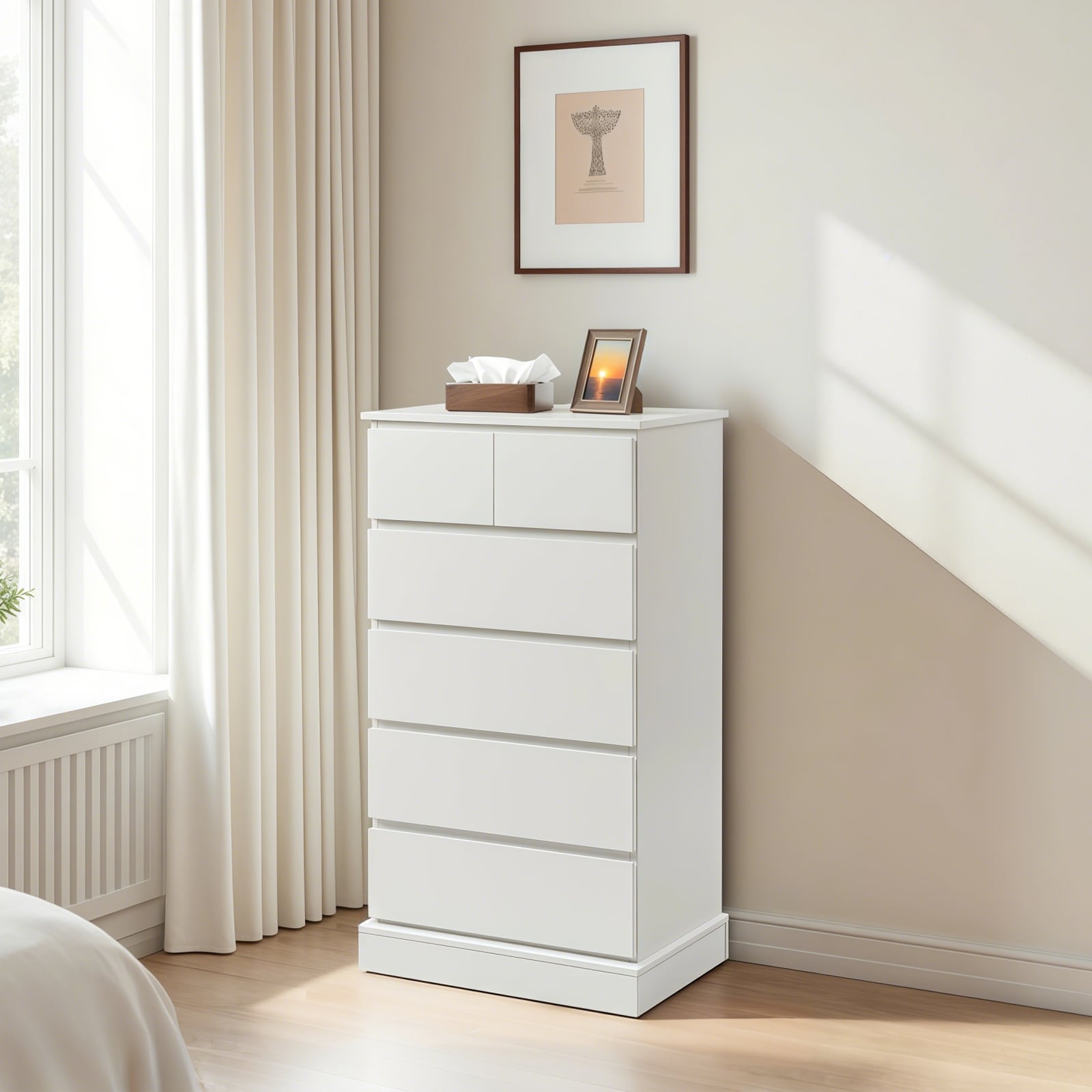 LOVMOR SF-WO-W3204P380678 6 Drawers Dresser for Bedroom Tall Dresser for Bedroom Modern Chest of Drawers with Concealed Handles Vertical Wood Storage Cabinet