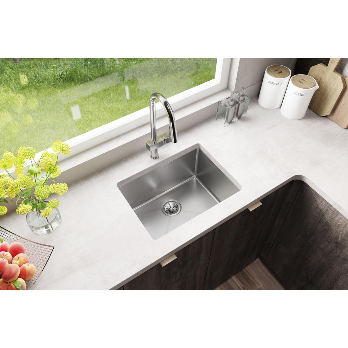 Crosstown Undermount 23.5-in x 18.25-in Polished Satin Stainless Steel Single Bowl Kitchen Sink | - Elkay EFRU211510T