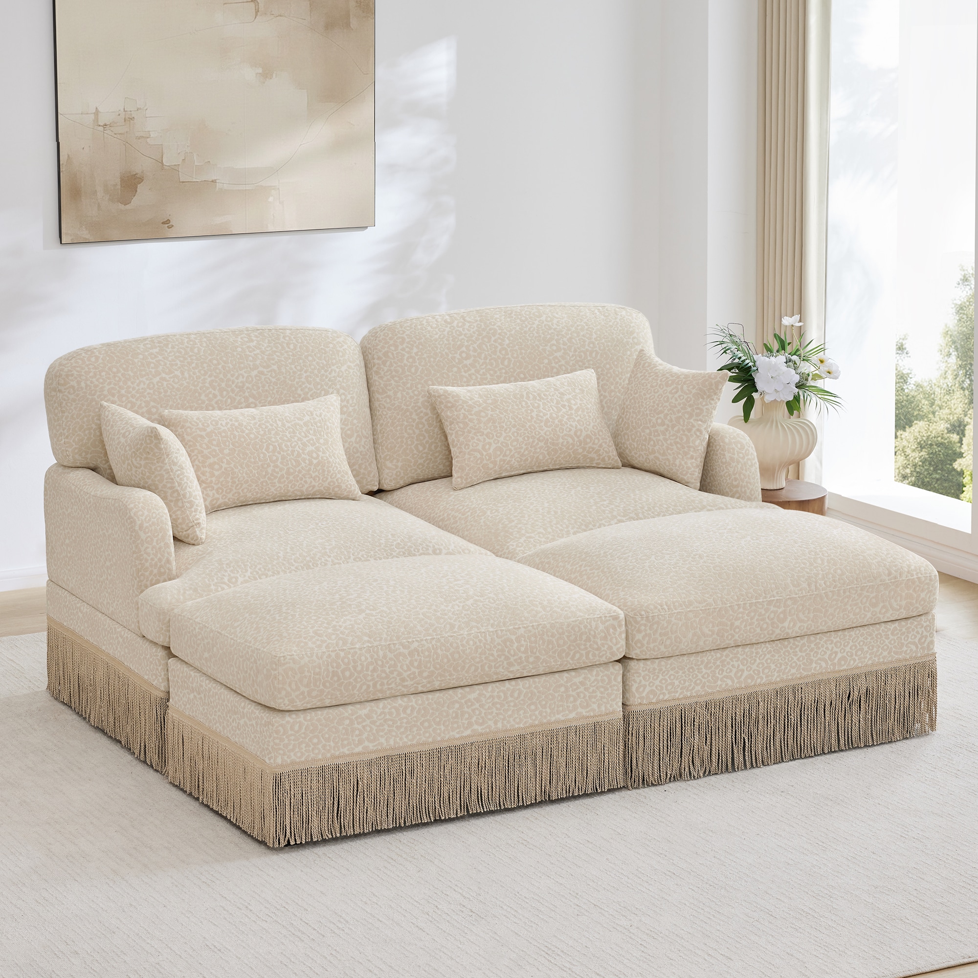 Homy Casa SEVIA 69-in W Modern Loveseat Sofa with 2 Seats and 2 Ottomans Ergonomic Back Living Room