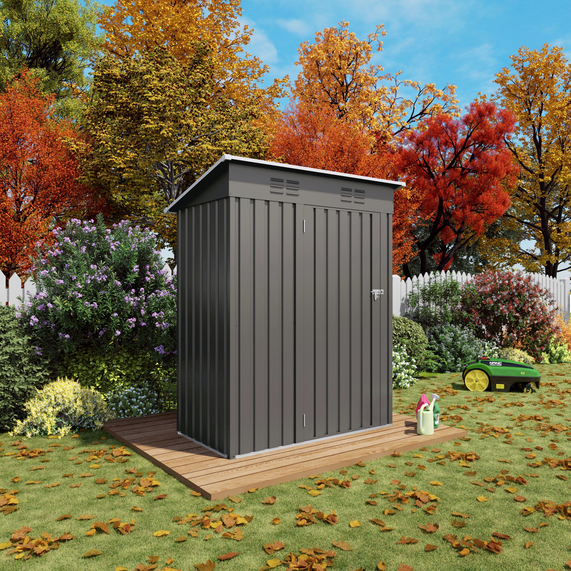 RITSU -  60.30 in L x 35.90 in W x 72.50 in H Gray Plastic Outdoor Storage Shed with Lockable Doo...