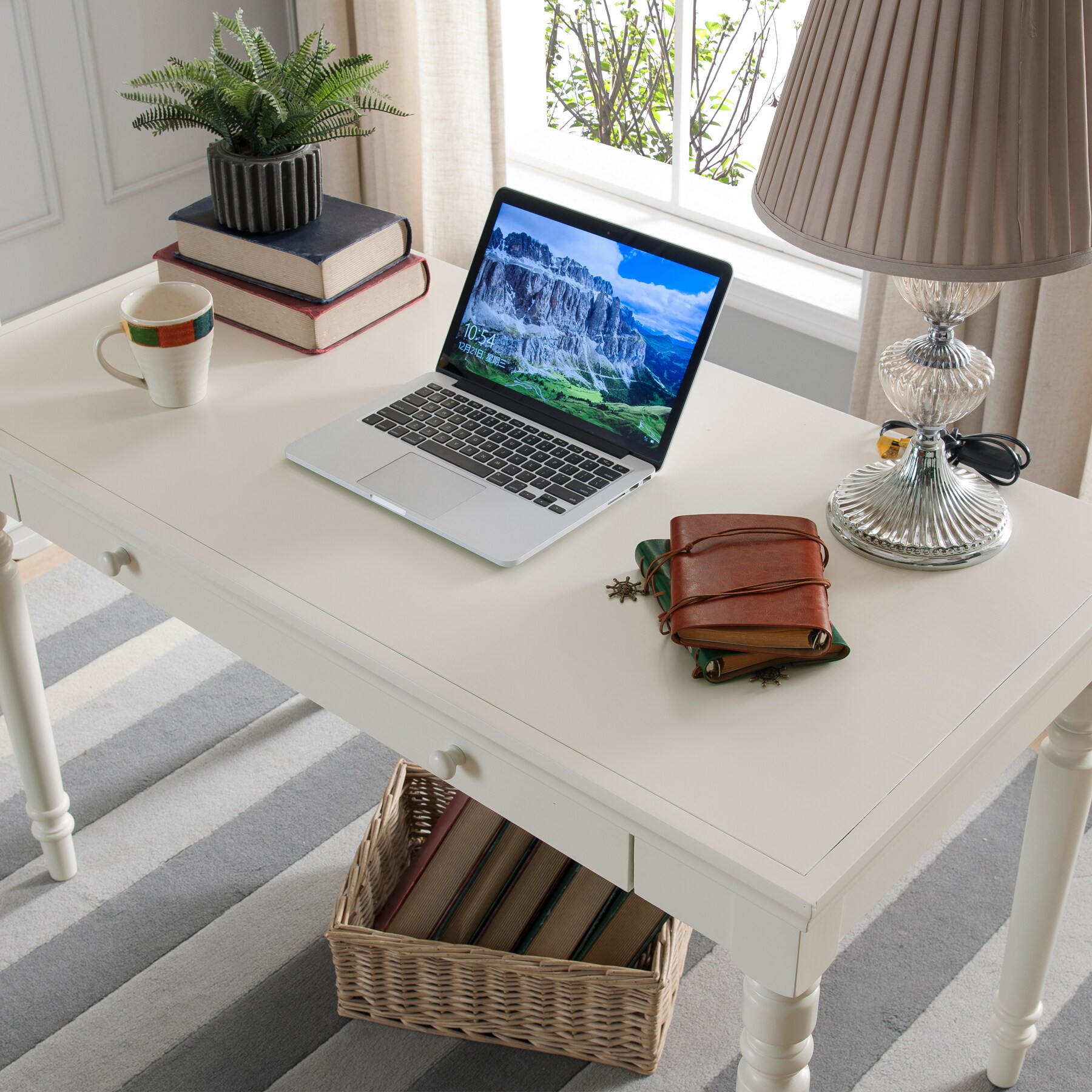 Claudette 48 Wide White Gold Corner Computer Writing Desk