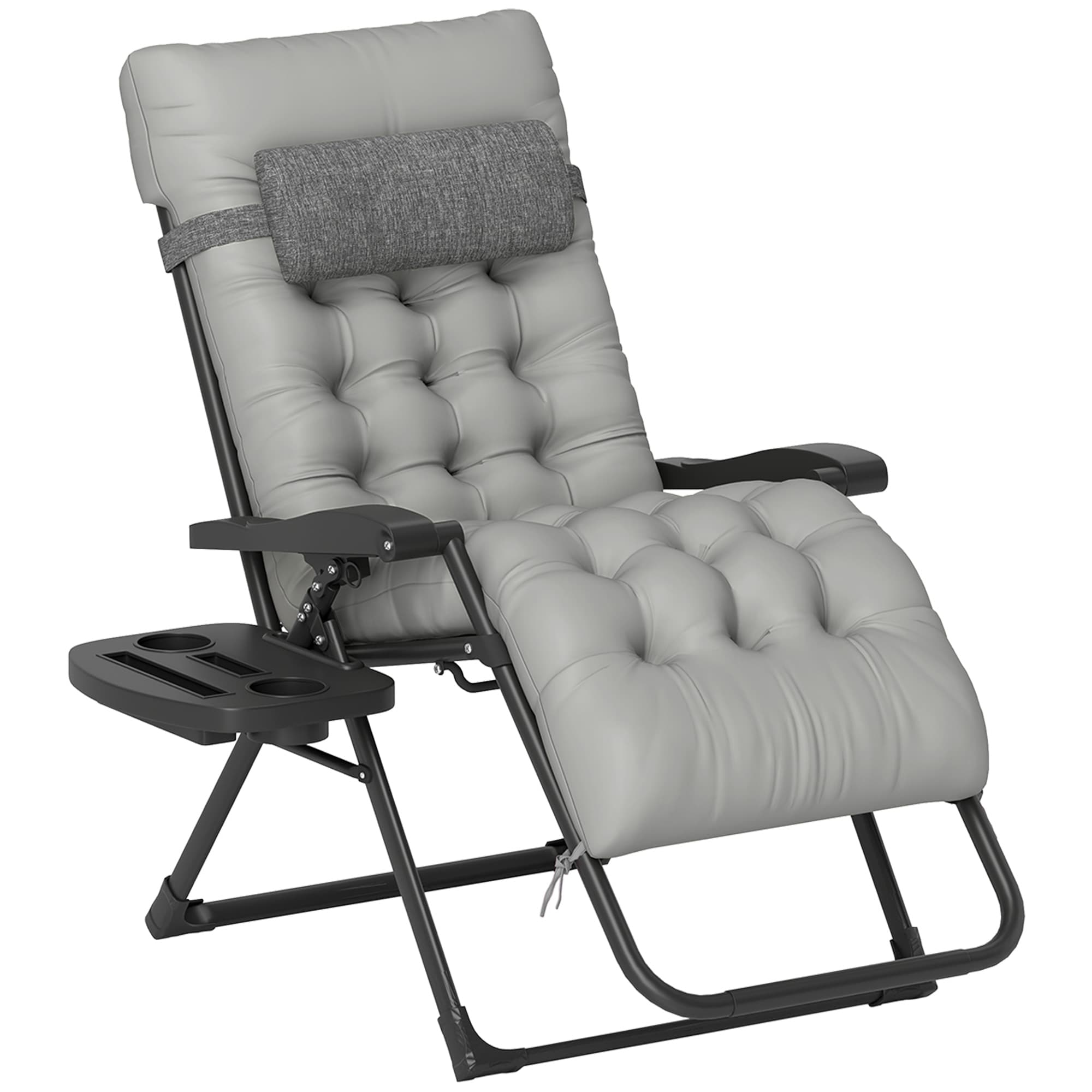 Outsunny 84B-803GY Padded Zero Gravity Chair Folding Recliner Chair Patio Lounger with Cup Holder Cushion for Outdoor Patio Deck and Poolside Gray