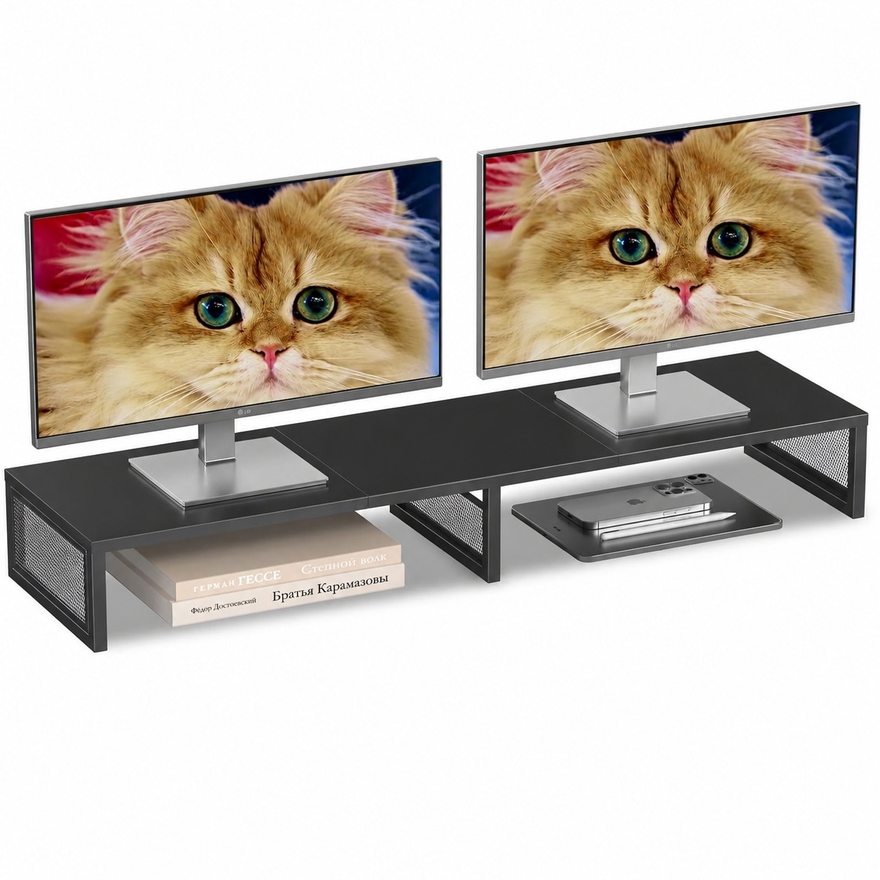 Adrinfly  Dual Computer Monitor Stand Riser Desk Organizers and Accessories Printer TV Stand Desk Shelf Office Desk Accessories Desktop Workspace