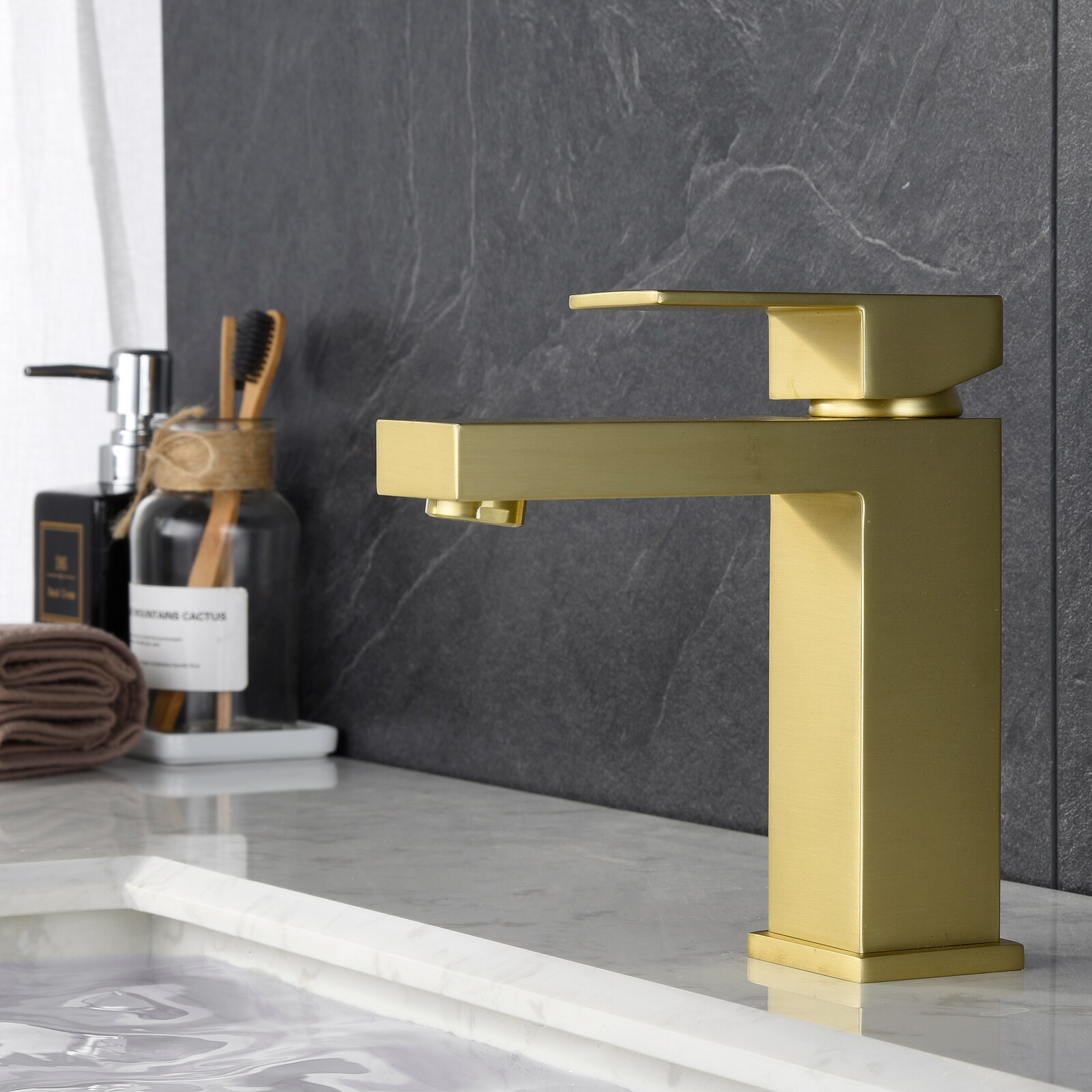 Brushed Gold Single Handle Brass Bathroom Faucet