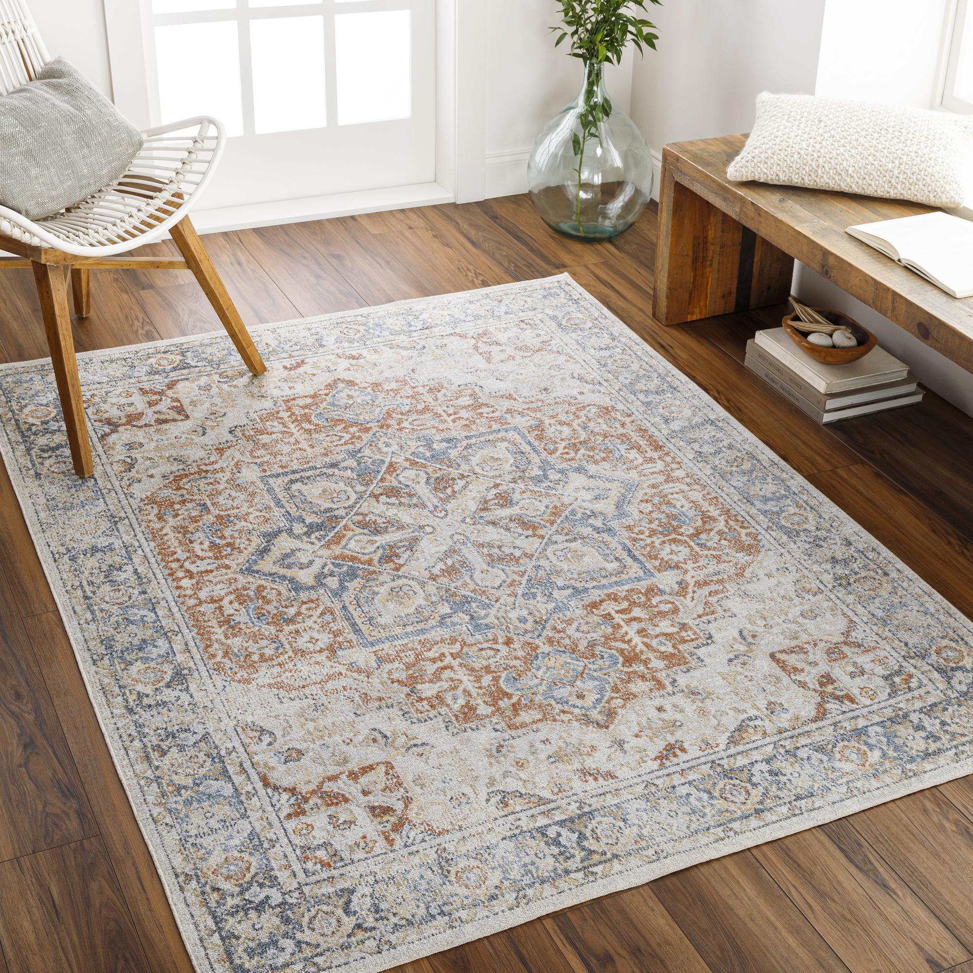 Livabliss LLL2331-679 Lillian 7 x 9 (ft) Polyester Light Blue/Light Brown Rectangular Indoor Medallion Vintage Machine washable Area rug