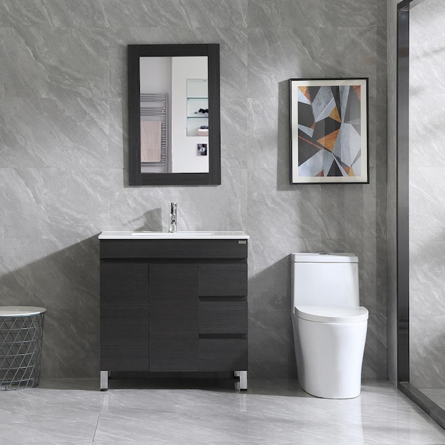 W 32 In White Single Sink Bathroom Vanity With Wood Top Mirror And Faucet Included The Vanities Tops Department At Com - Bathroom Vanity With Sink And Faucet Included