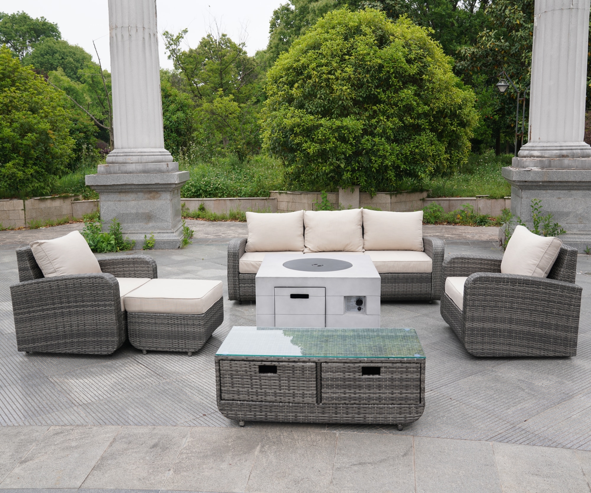 Direct Wicker DWG-15152140-GR 6 -Piece Wicker Patio Sofa Conversation Set with Gray Cushions