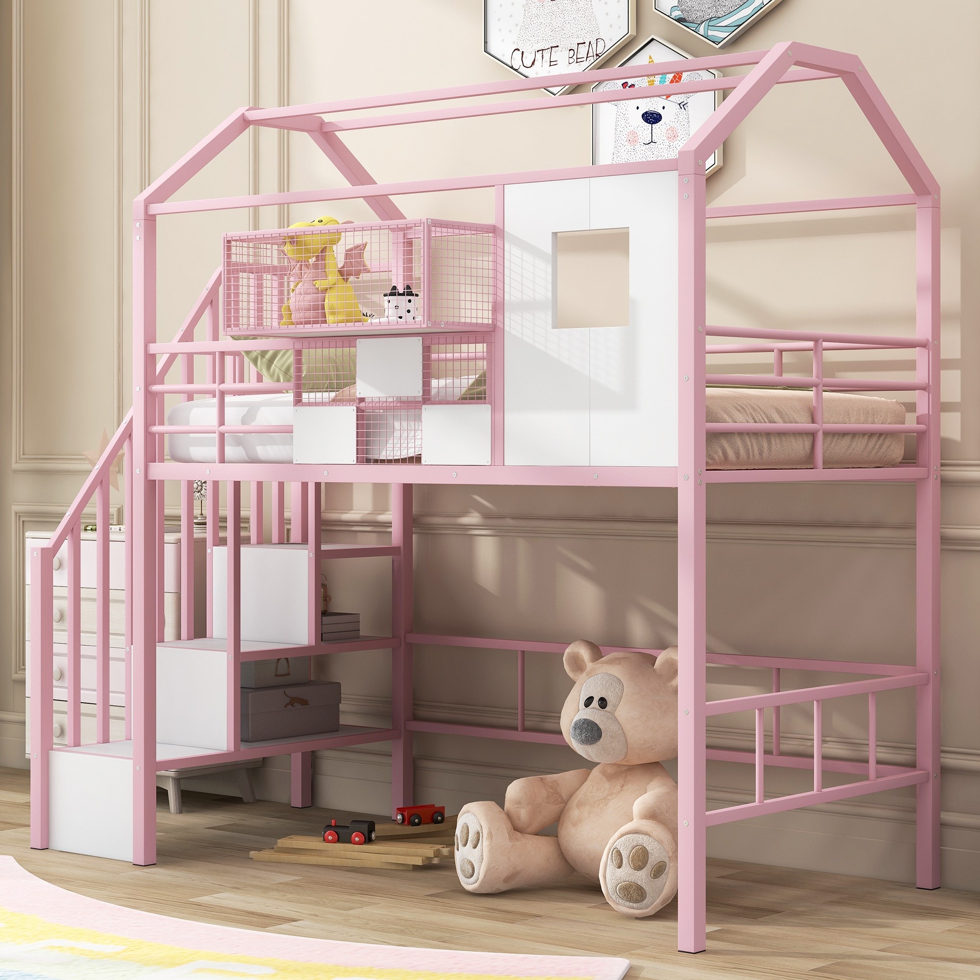 Yiekholo LL-1488AAH Pink Twin loft Bunk Bed