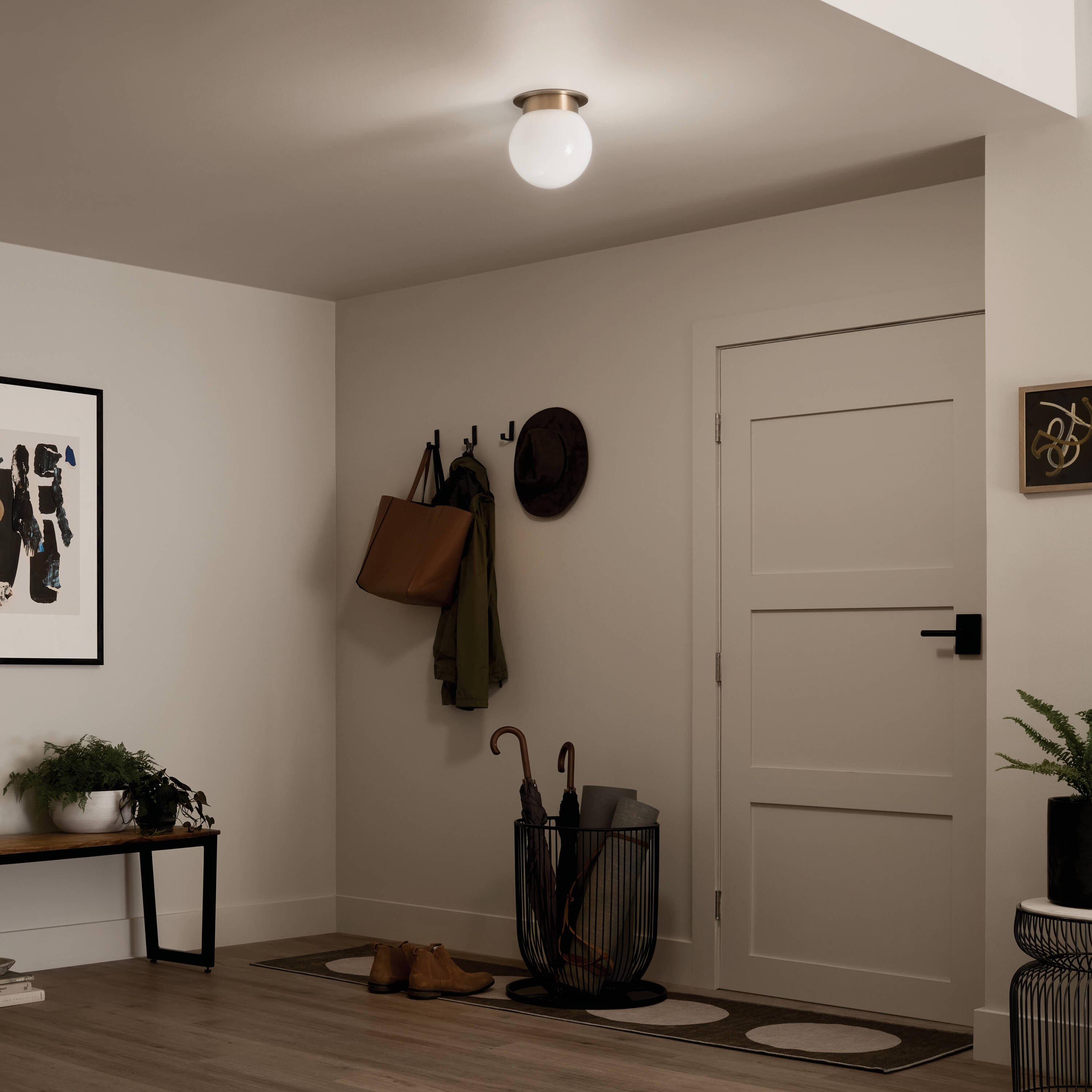 Champagne Bronze Globe LED Flush Mount with Opal Glass
