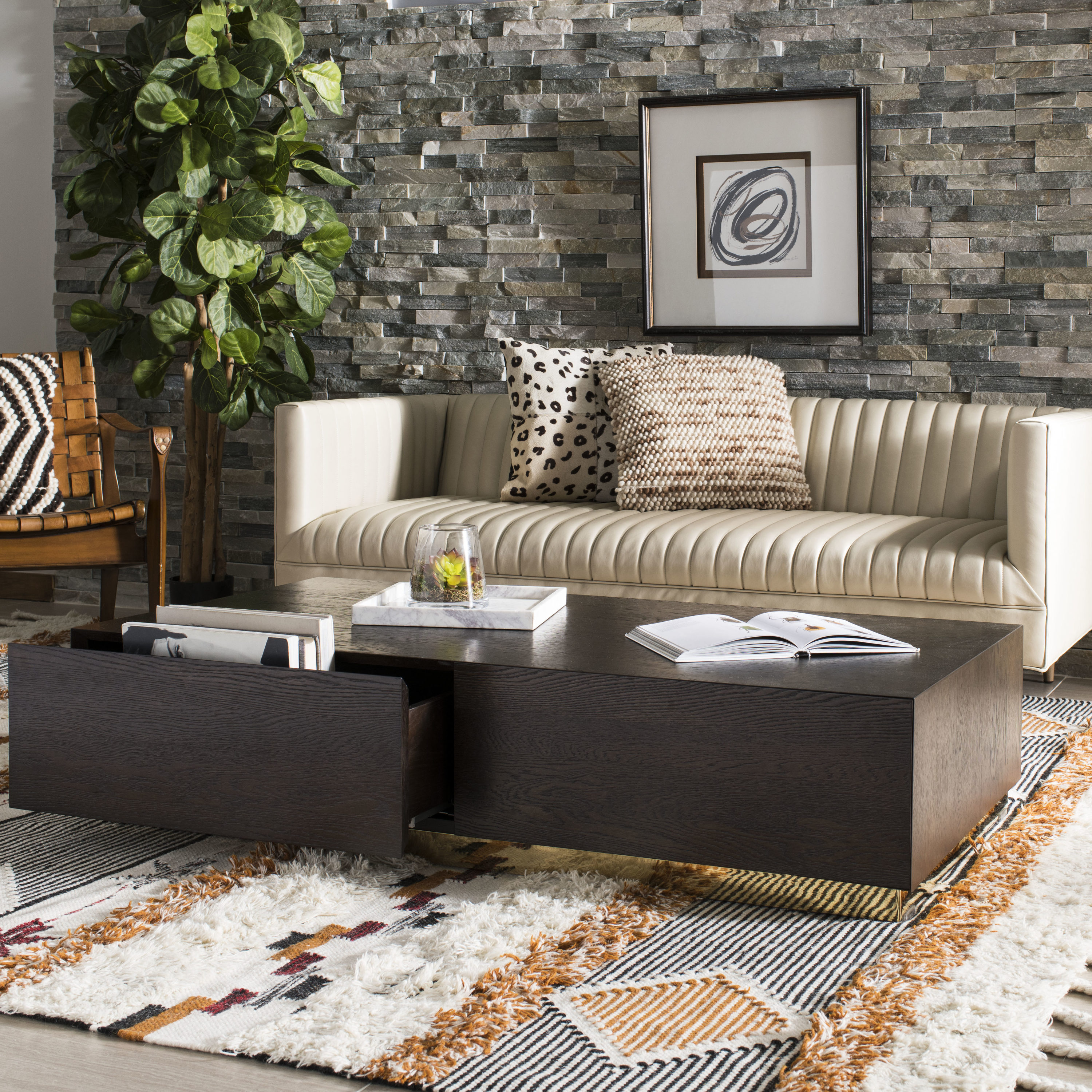 Hand-Knotted Geometric Black Wool Area Rug, 6' x 9'
