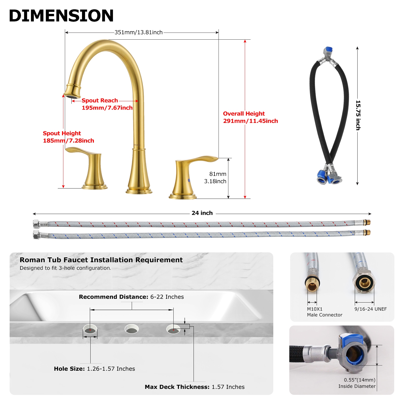 Demeter Brushed Gold High Arc 2-Handle Roman Tub Faucet