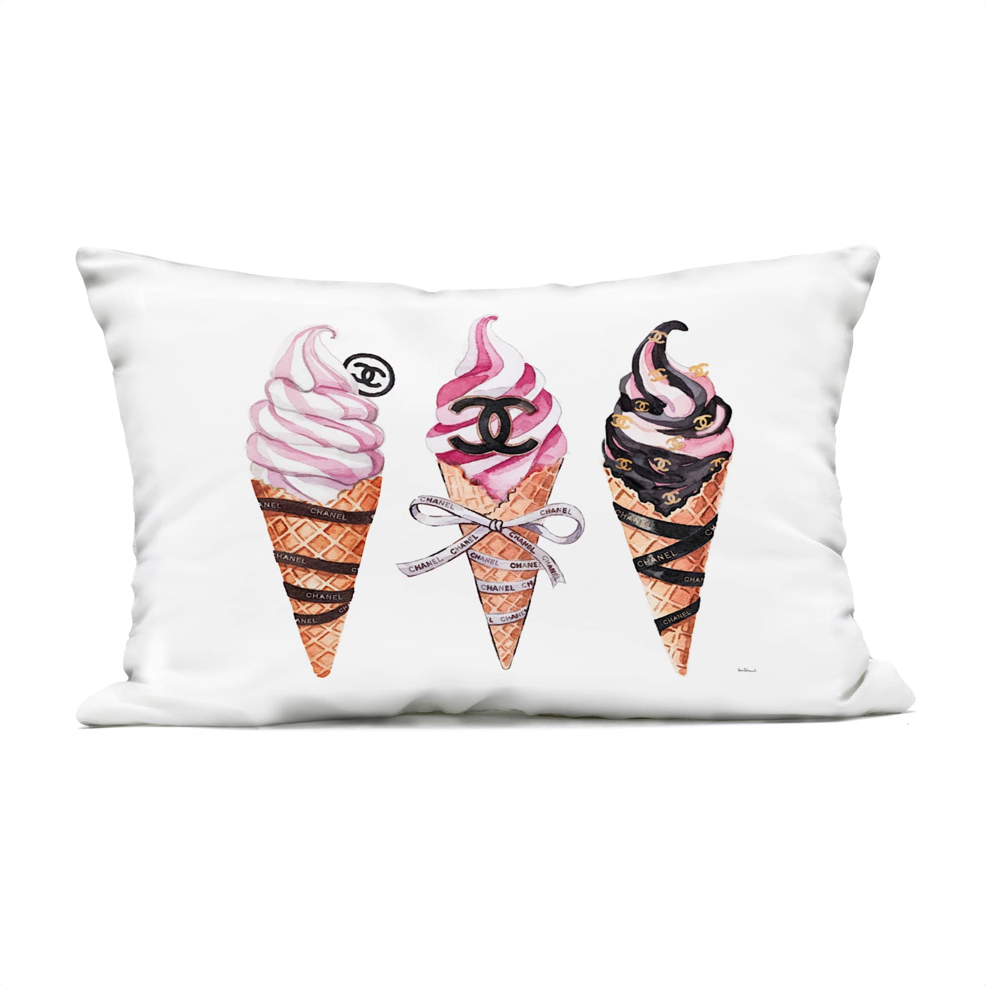 Stupell Industries PLQ-489-ORC-14X20  Pink Glam Ice Cream Trio Outdoor Printed Pillowdesign by Amanda Greenwood 14 x 20