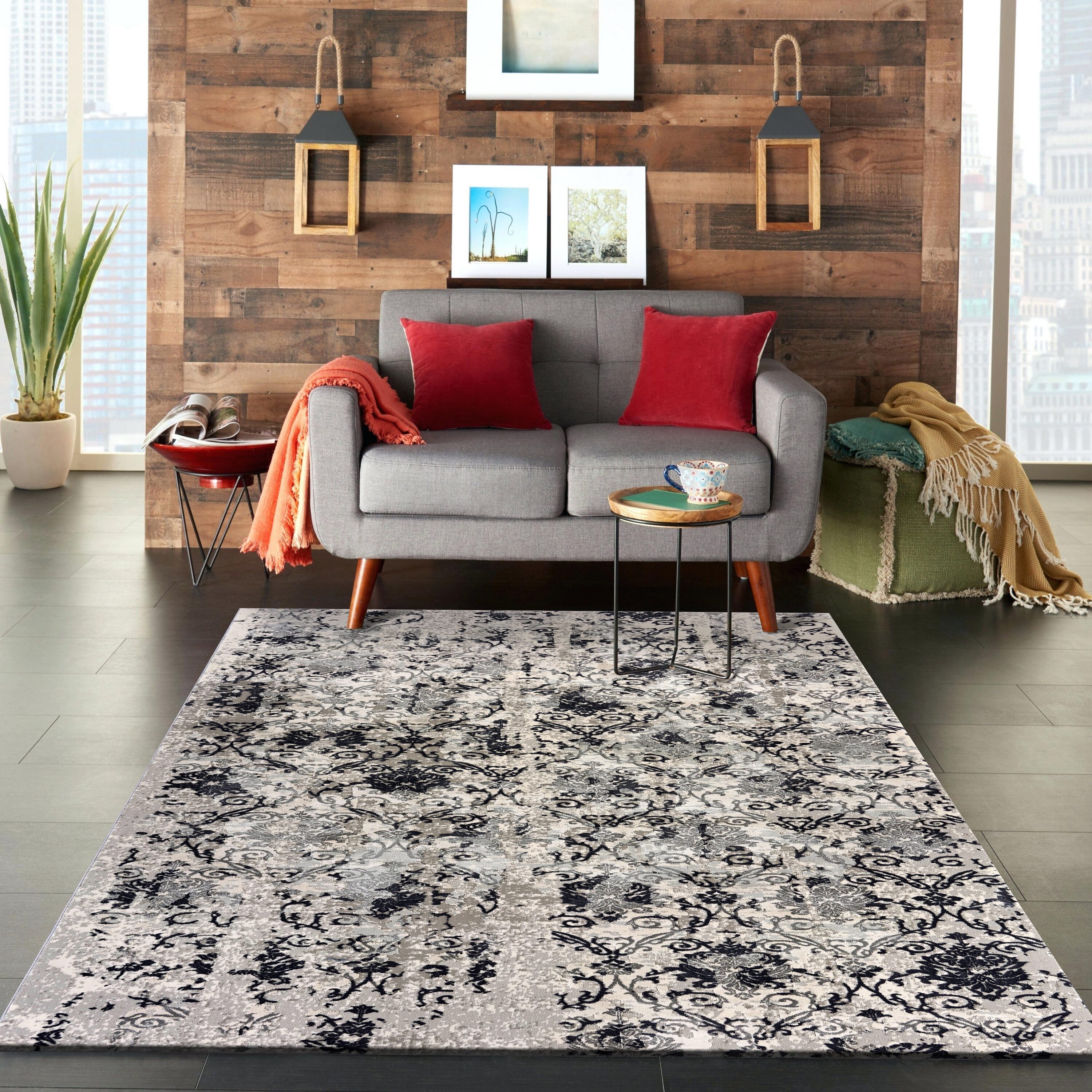 LR Home 7712A9084934J8 2 x 3 (ft) Loomed Polyester Cream/Gray Rectangular Indoor Abstract Mid-Century Modern Area rug