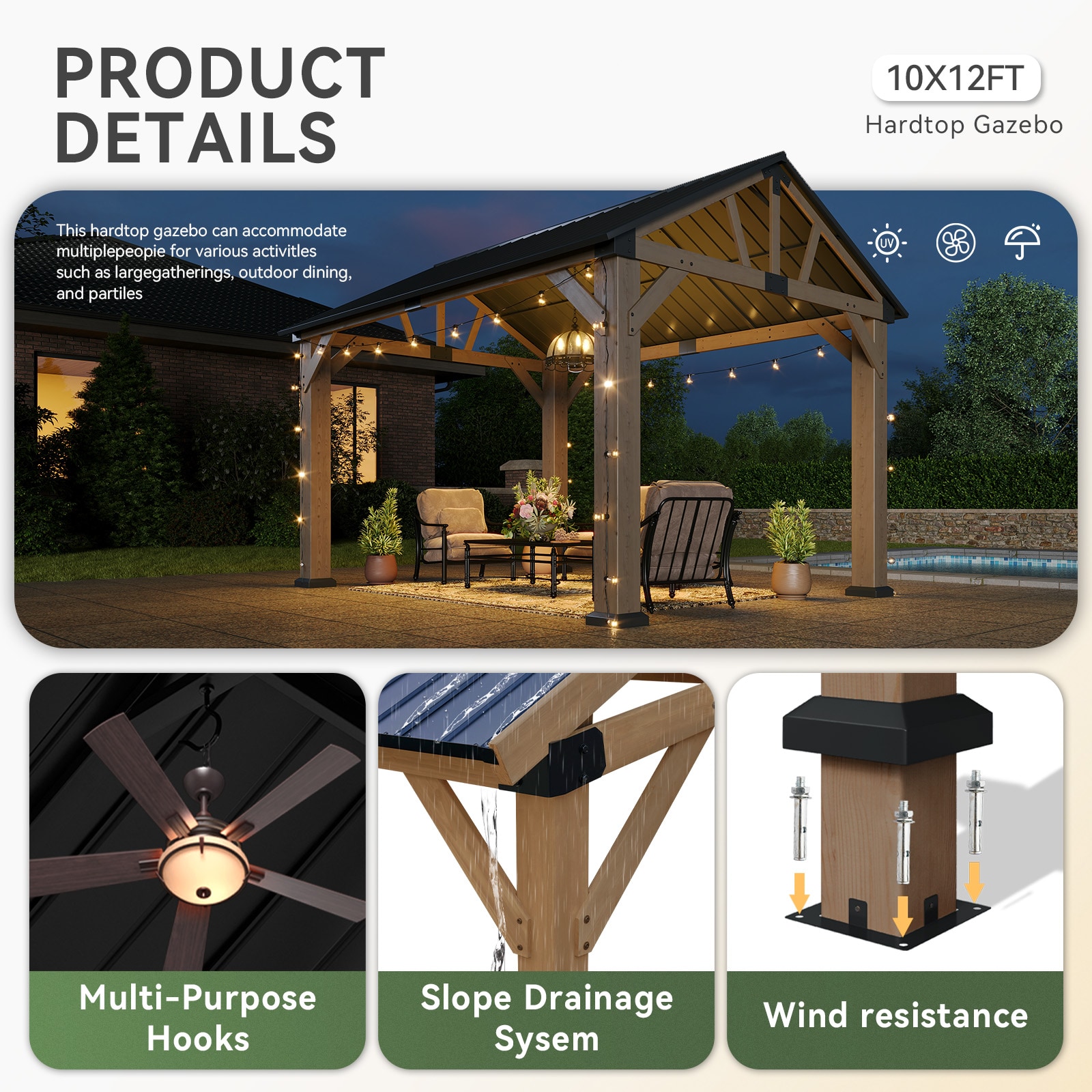 Nordivale W-SC-1210BW75 Wood-Resin-Gazebos - View #8
