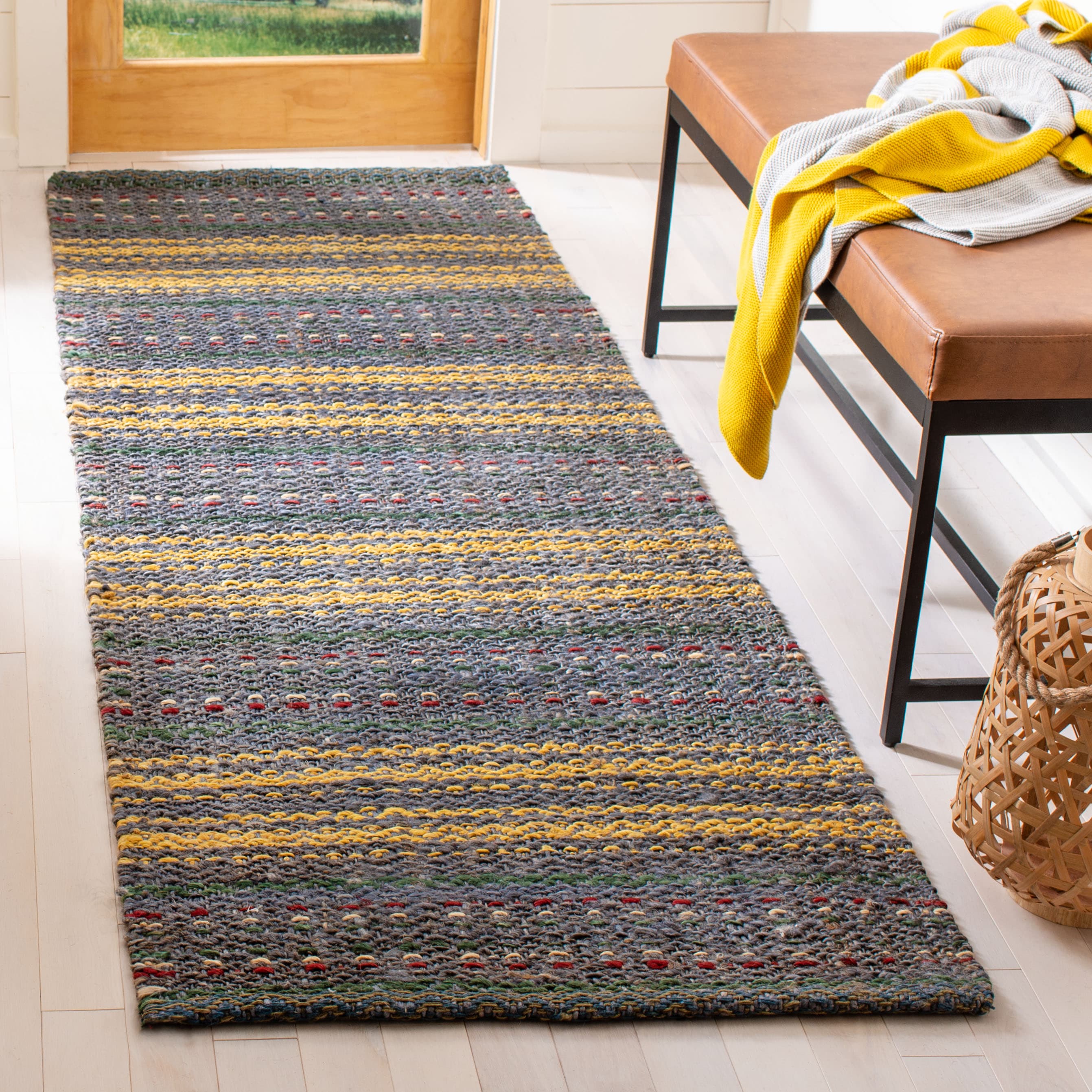 Safavieh NF202M-28 Natural Fiber Salem 3 x 8 (ft) Jute Blue/Gold Rectangular Indoor Stripe Coastal Runner rug