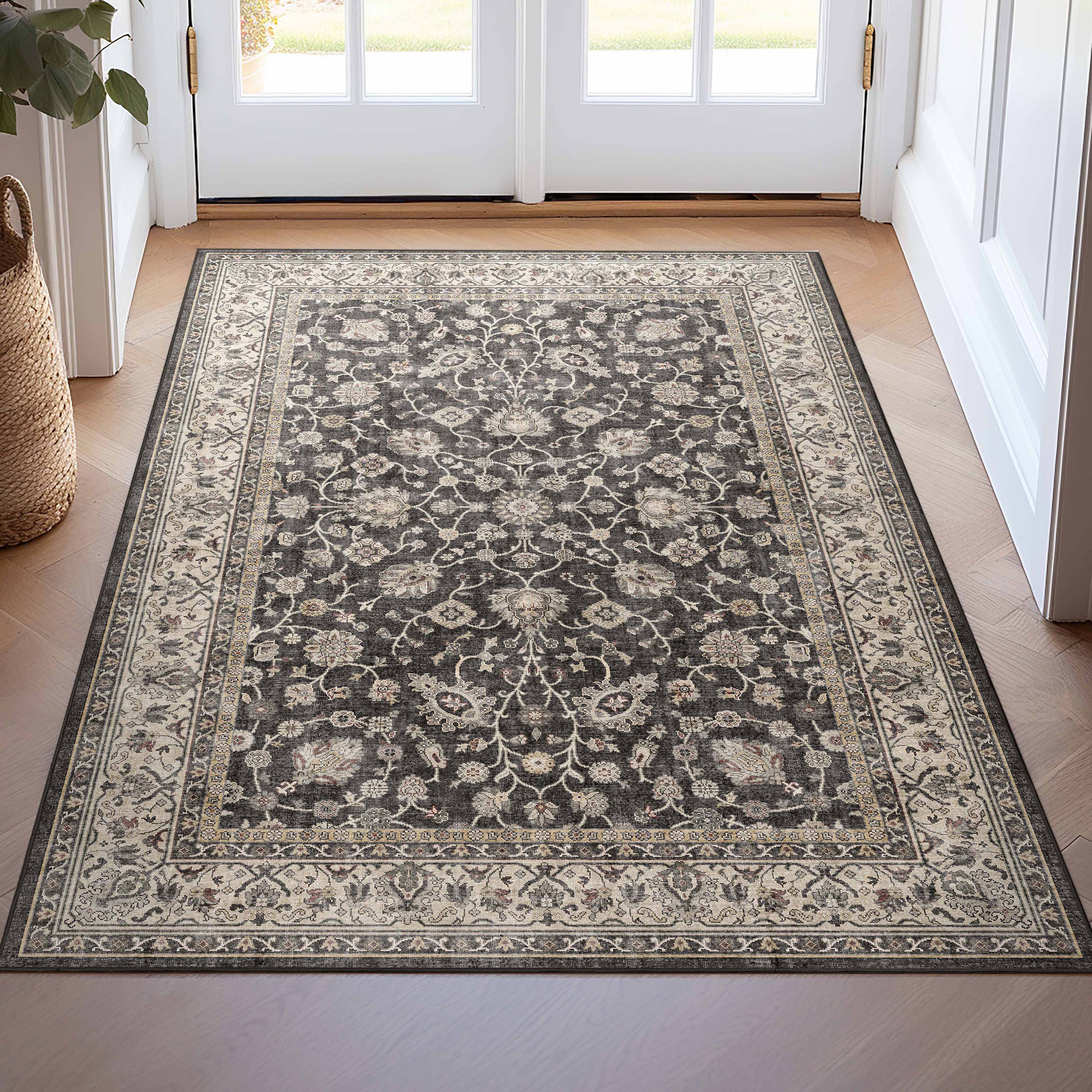 Well Woven W-AS-22E-4 Asha 3 x 5 (ft) Polyester Black Rectangular Indoor Medallion Vintage Area rug