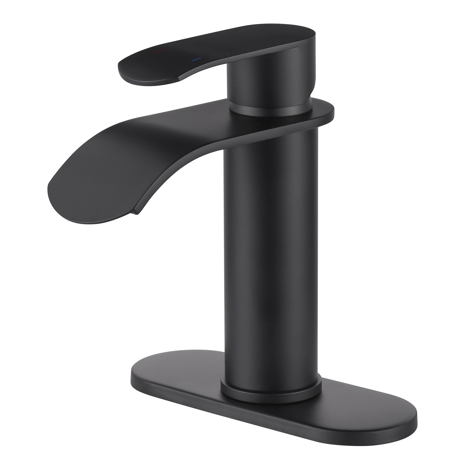 WOWOW 2324600B Matte Black Single hole 1-handle Waterfall Commercial/Residential Handle Bathroom Sink Faucet with Drain with Deck Plate