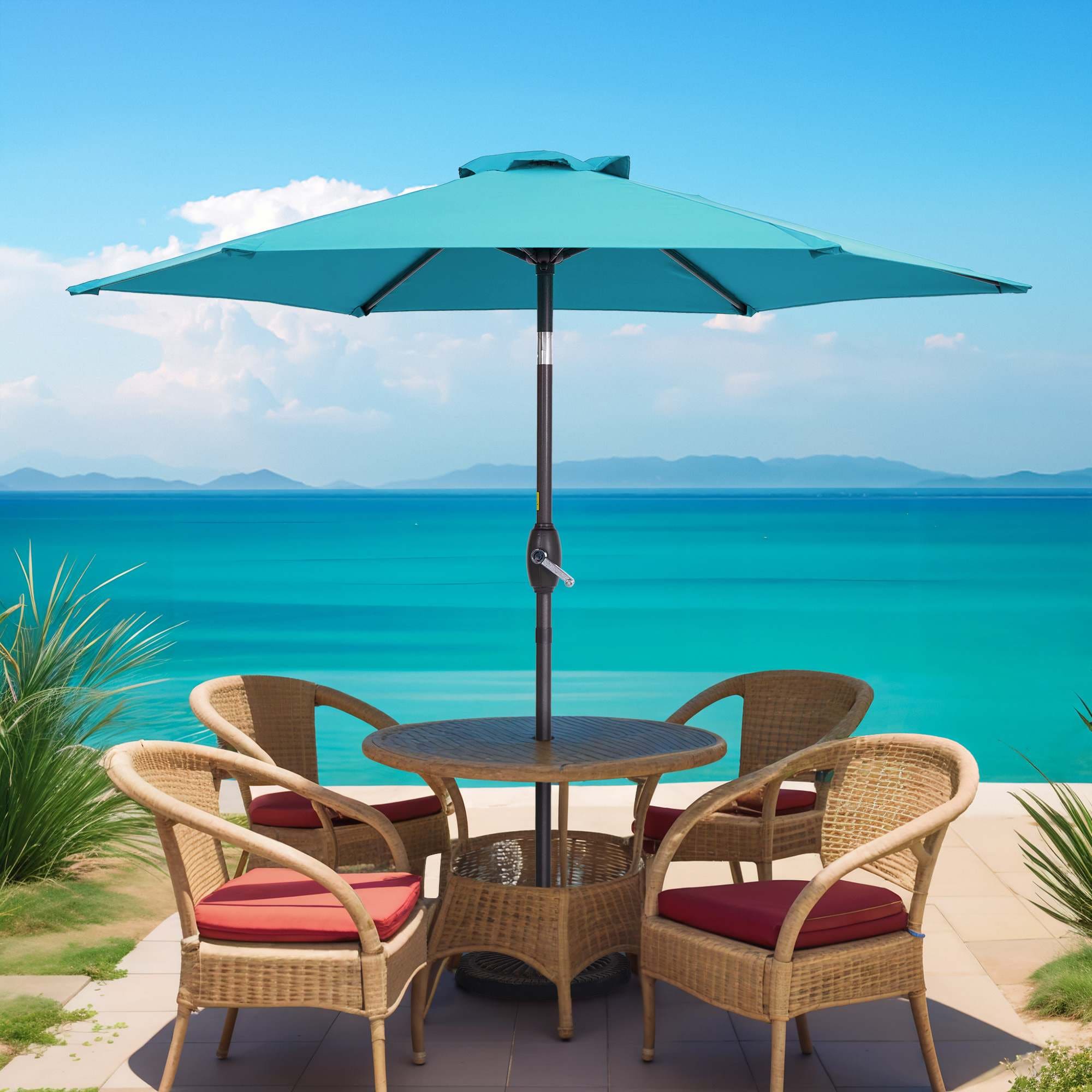 lb international east end patio umbrella 93307 apple green Abba 9FT Lyon Outdoor Patio Outdoor Table Umbrella with Push Button Tilt and Crank Market Umbrella 8 Sturdy Ribs UV Protection Waterproof for Garden Deck Backyard Pool Dark and rain Patio Umbrellas & Bases