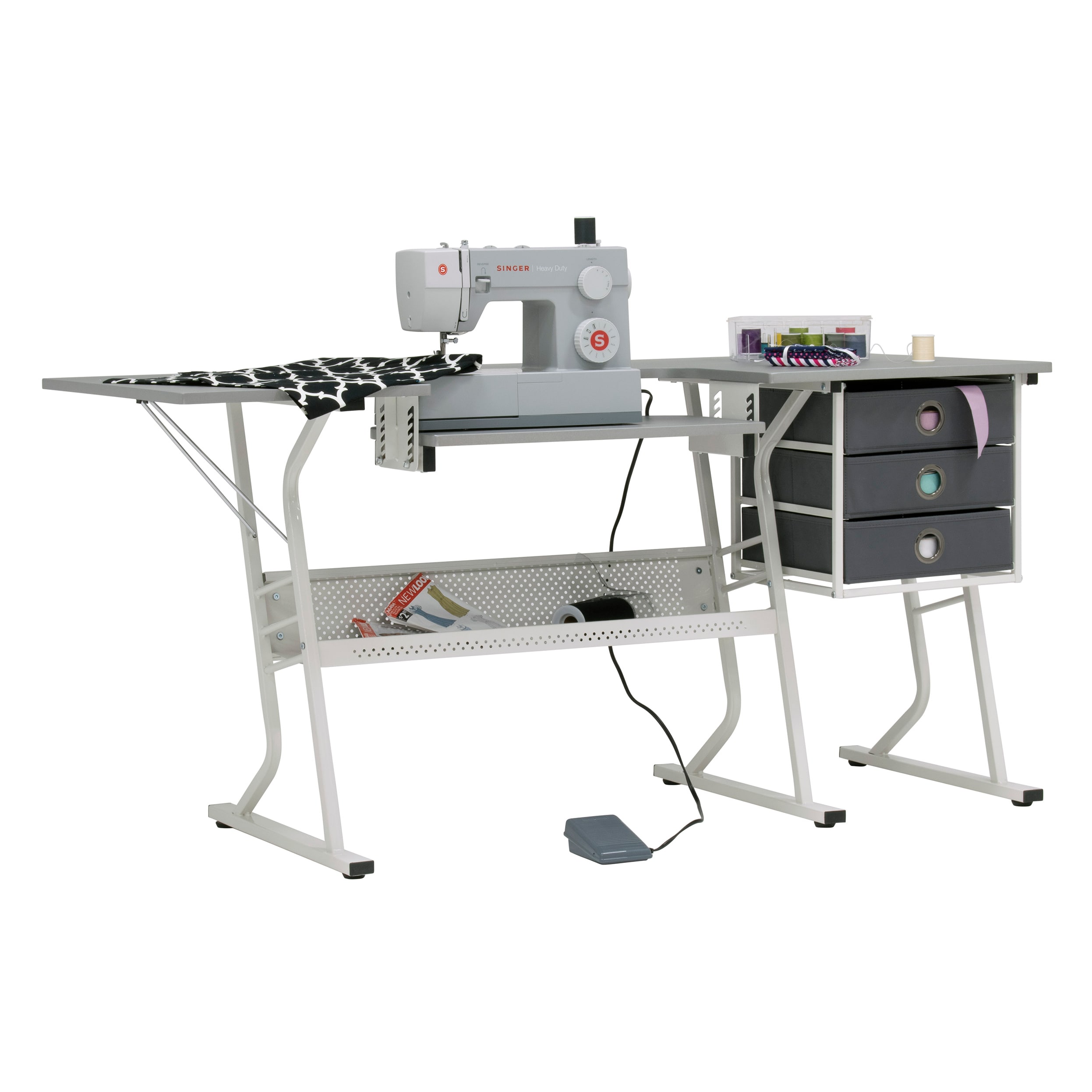 47'' x 16'' Foldable Sewing Table with Sewing Machine Platform and Wheels  Modern Style