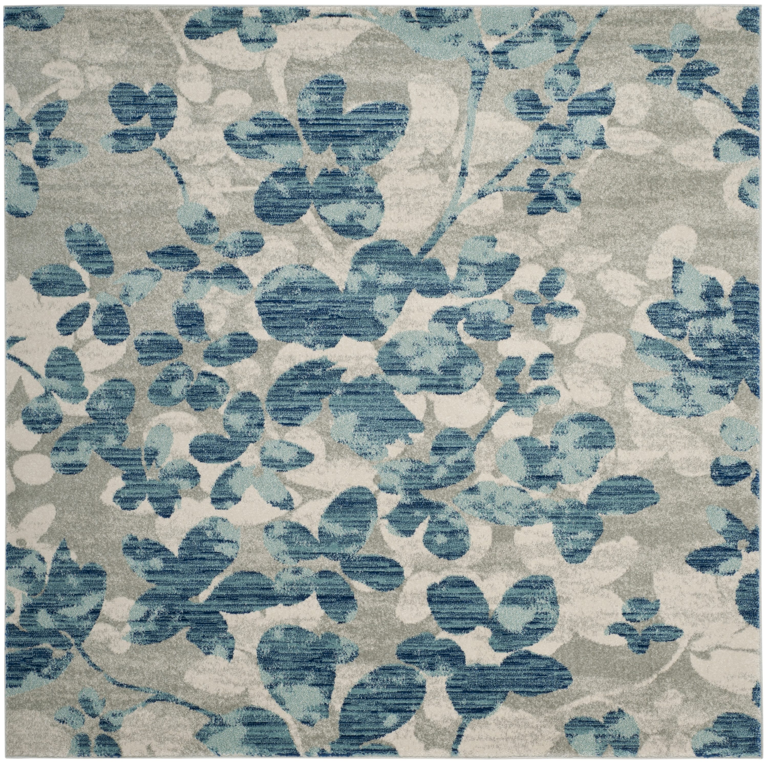 Safavieh EVK236J-7SQ Evoke Maxwell 7 x 7 (ft) Loomed Synthetic Gray/Light Blue Square Indoor Floral/Botanical Vintage Area rug