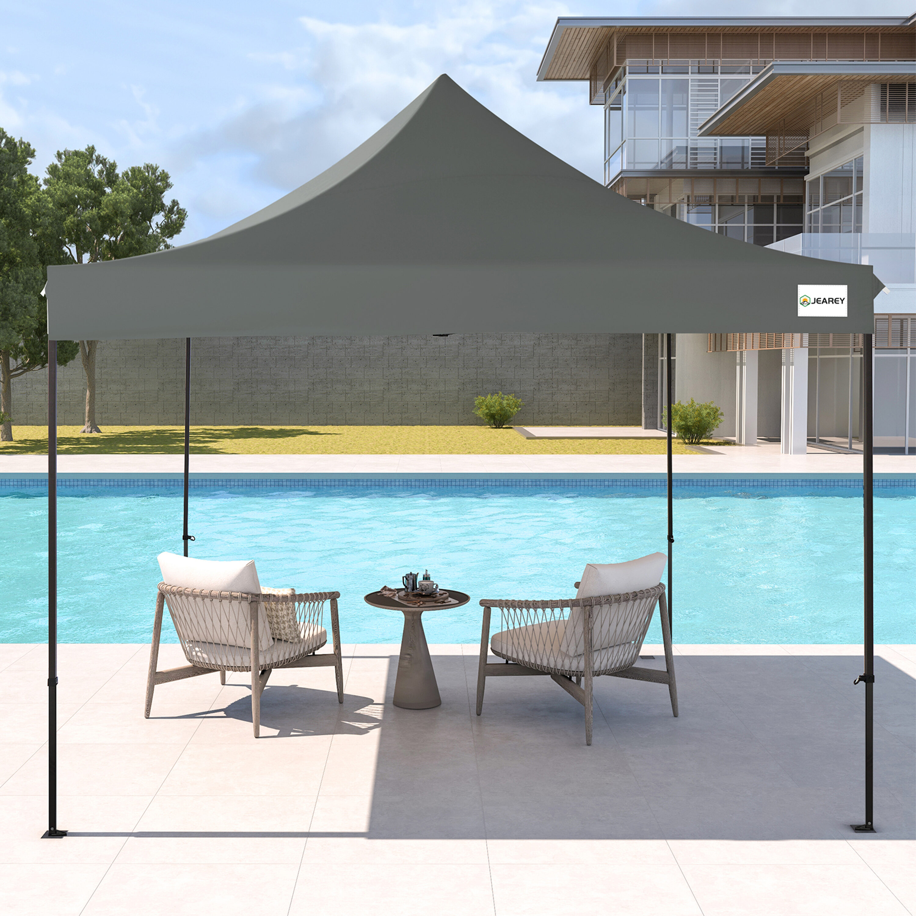 JEAREY 10-ft X 10-ft 10 Ft. X 10 Ft. Patio Gazebo Square Gray Metal ...