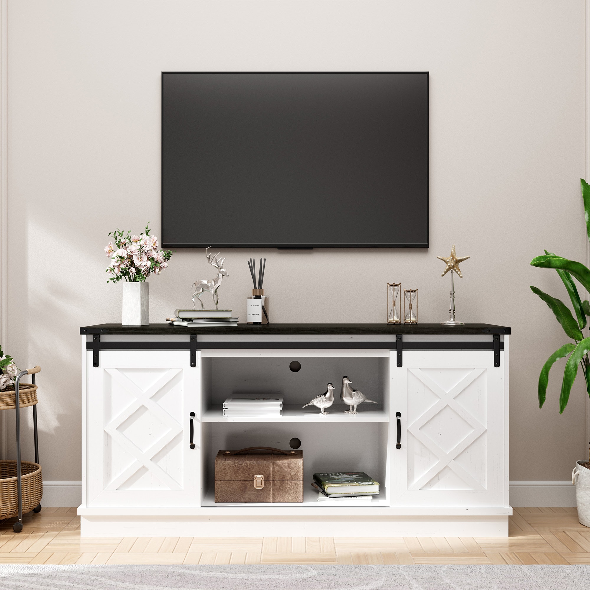 Mondawe OR-W917AD-LF Modern/Contemporary White TV cabinet ( Accommodates TVs up to 65-in )