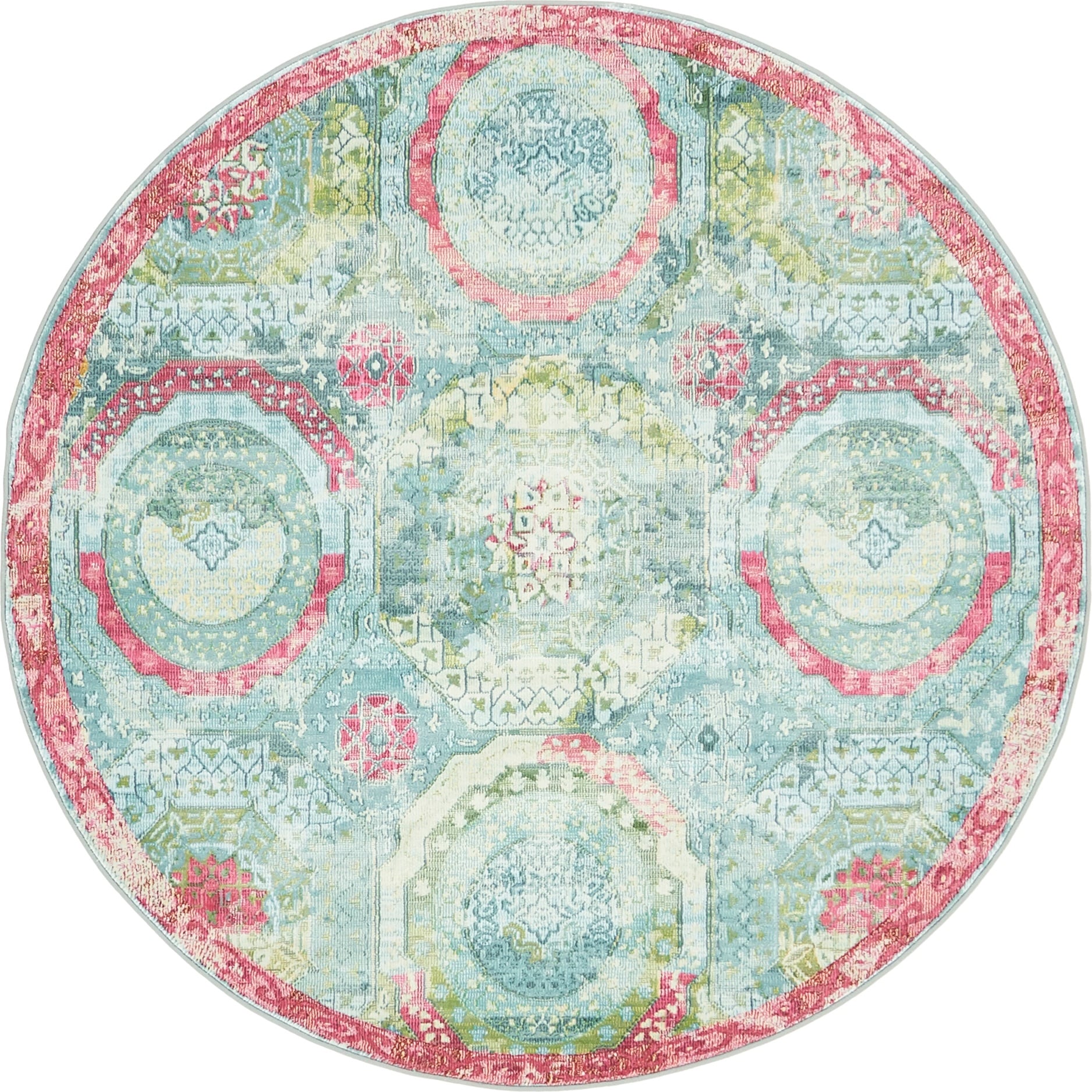 Unique Loom 3139542 Coppelia Baracoa 5 x 5 (ft) Loomed Polypropylene Turquoise/Pink Round Indoor Geometric Bohemian/Eclectic Area rug