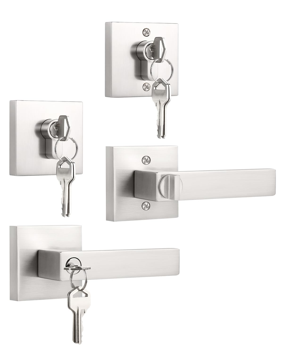SenQWFa Double Cylinder Keyed Entry Door Handle with Deadbolt Brushed Nickel Front Door Handleset with Lock and Key durable #LDC0819C527