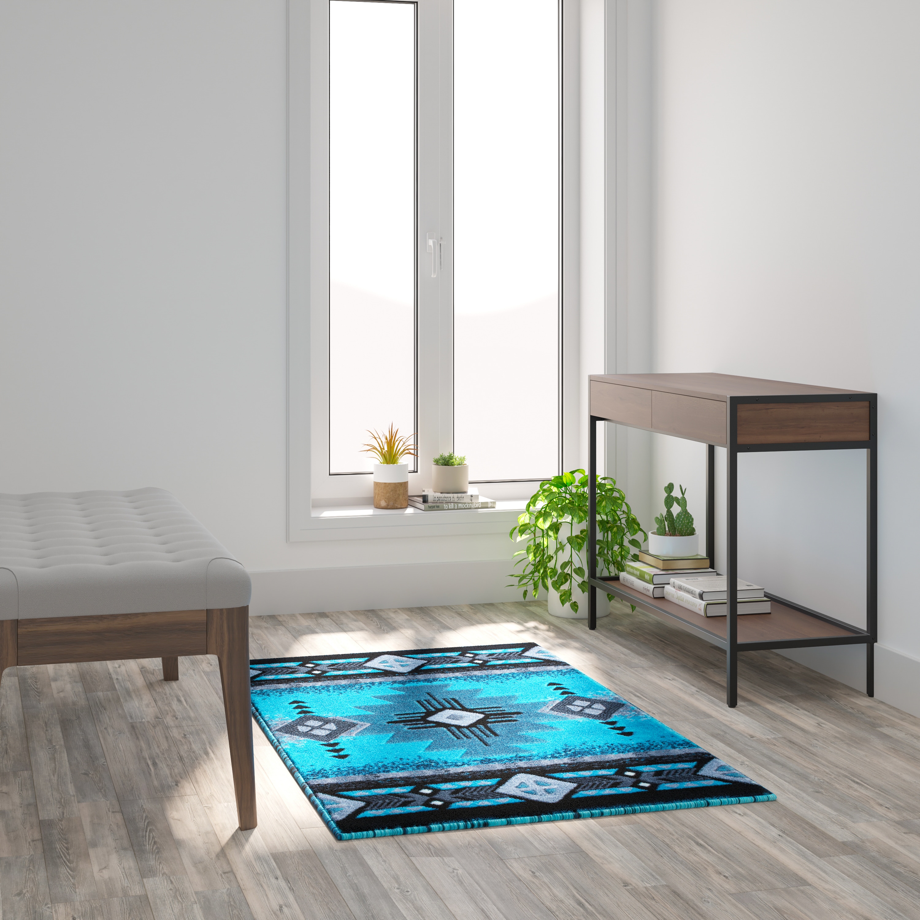 Flash Furniture 840196342368 Mohave 3 x 5 (ft) Polypropylene Turquoise Rectangular Indoor Area rug