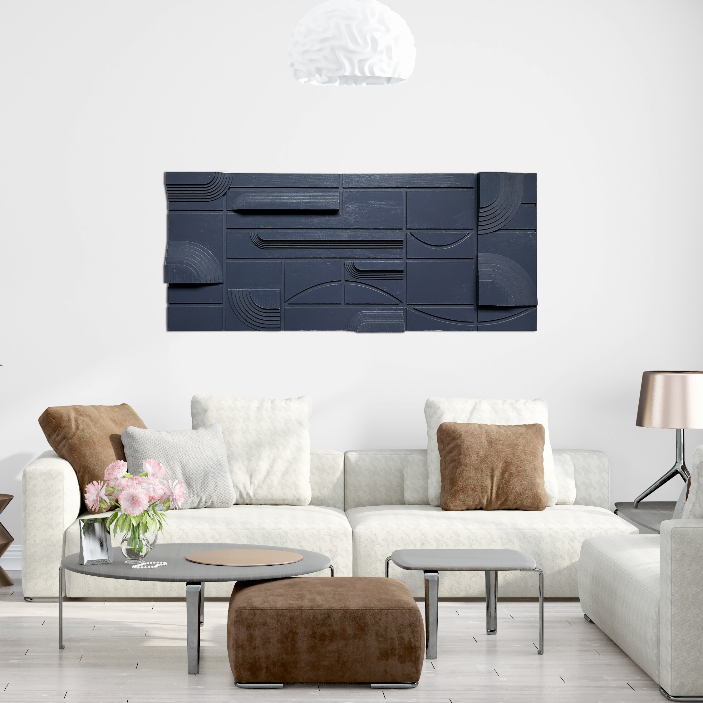 Blue Geometric Abstract Canvas Wall Art, 19"x45"