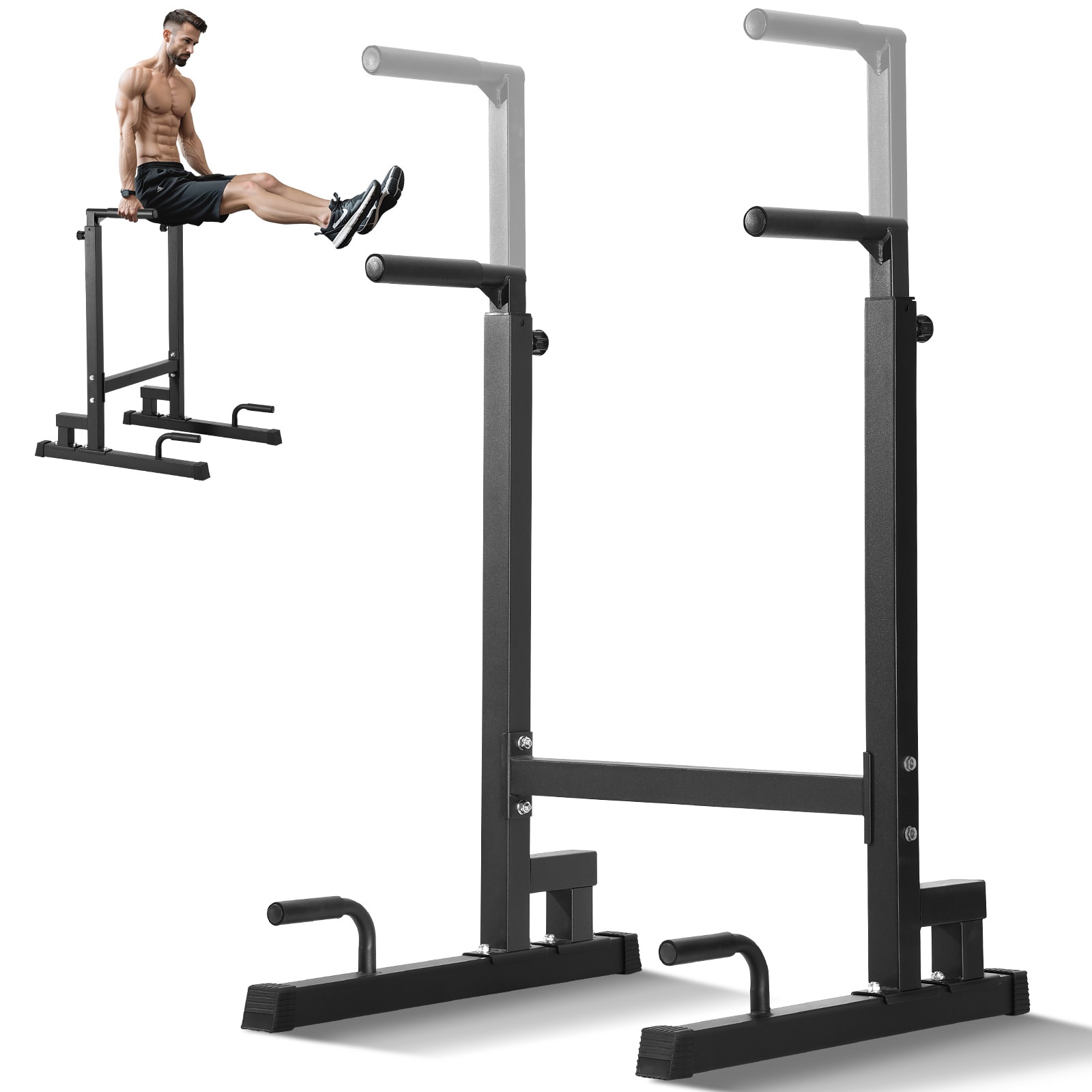 VEVOR SCHXSGDBLJKD05303V0 Dip Bar  500 lbs Capacity  Heave Duty Dip Stand Station with Adjustable Height  Fitness Workout Dip Bar Station Stabilizer Parallette Push Up Stand  Parallel Bars for Strength Training Home Gym