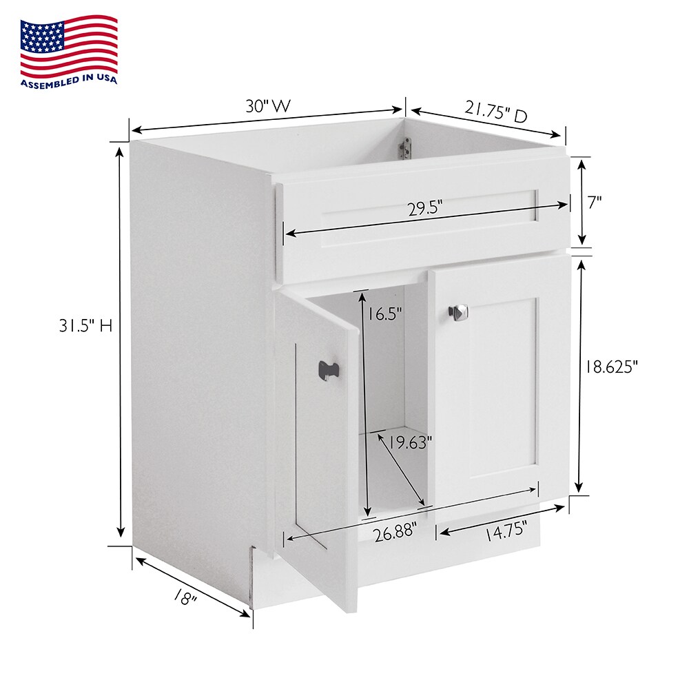 Brookings 30-Inch White Solid Wood Shaker Bathroom Vanity