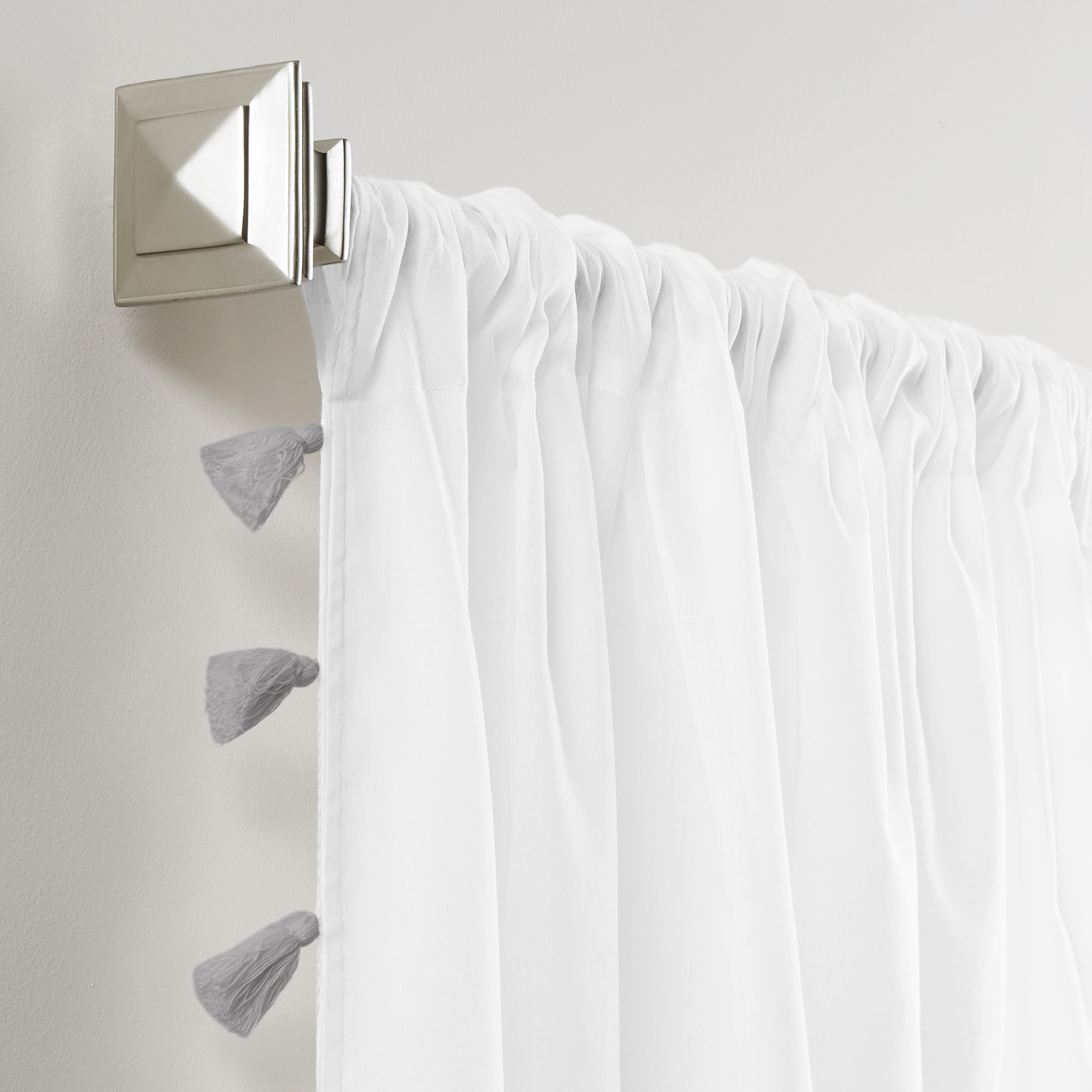 Bianca Gray Cotton Semi-Sheer Rod Pocket Window Curtain Panel with Tassels