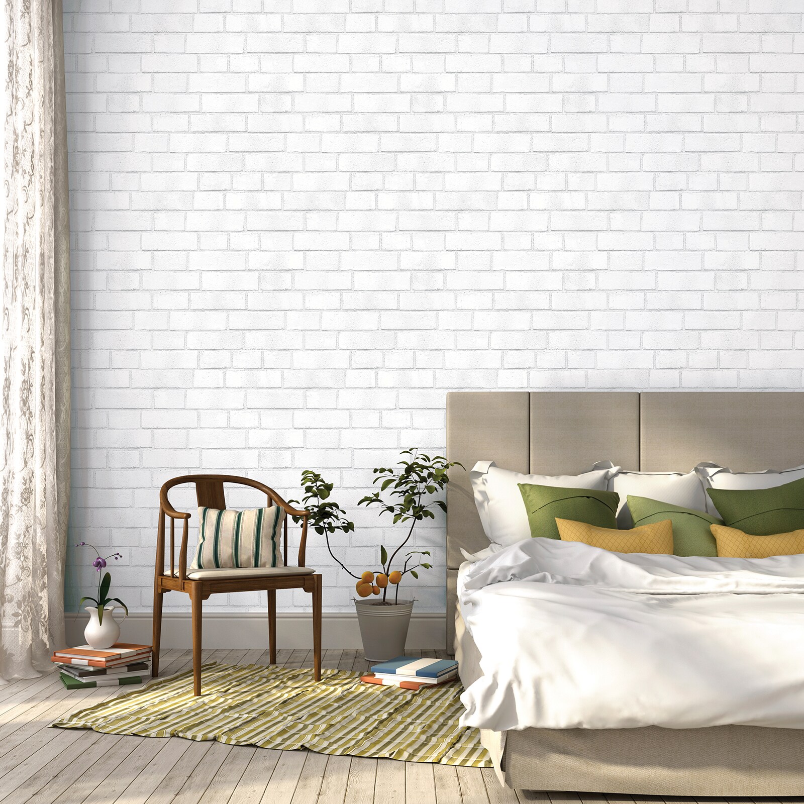 Tempaper 56-sq ft White Vinyl Textured Brick Self-Adhesive Peel and ...