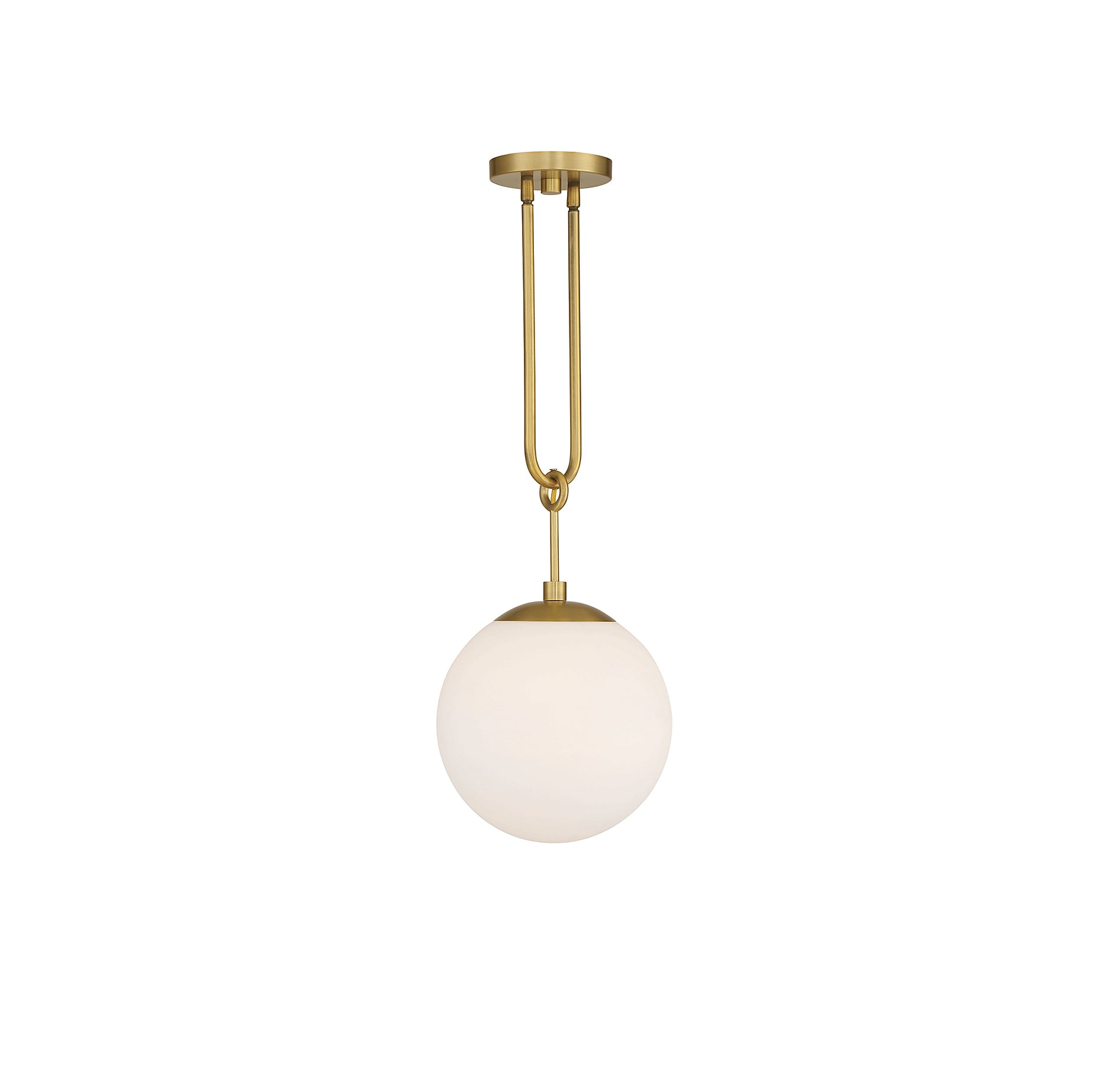 Becker Mid-Century Warm Brass Globe Pendant with White Glass