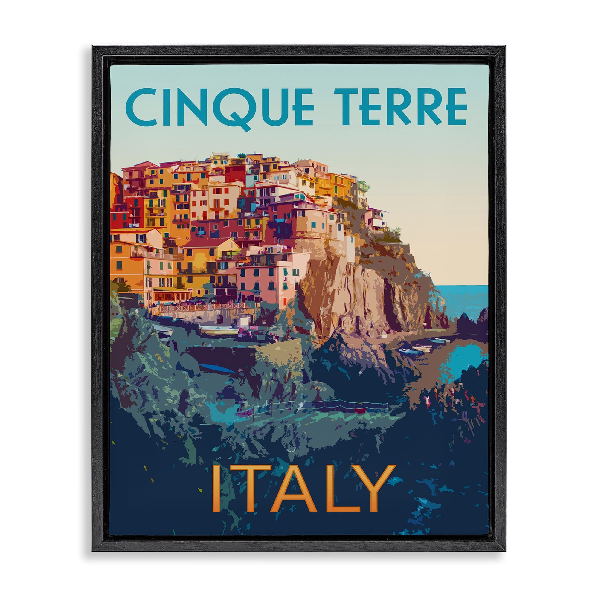 Stupell Industries BS-383-FFB-24X30 Italian Coast Cityscape Black Framed Floater Canvas Wall Art By Victoria Barnes 25 x 31
