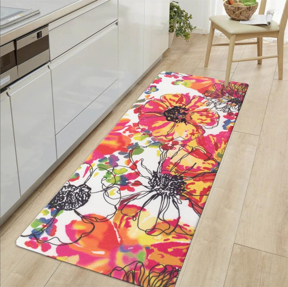 World Rug Gallery Modern Large Floral Anti Fatigue Standing Mat