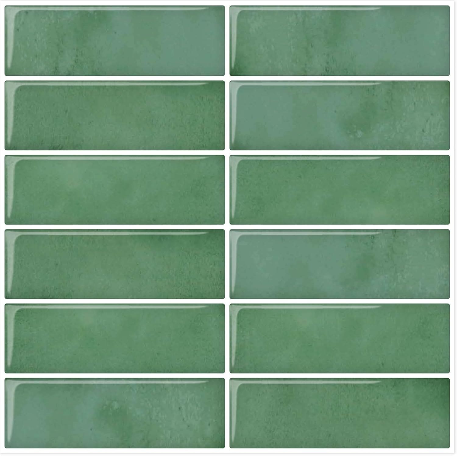 Dewoo Green Peel and Stick Subway Backsplash Wall Tile for Kitchen Bathroom Thin 10 Sheets 12 x 12 Inch