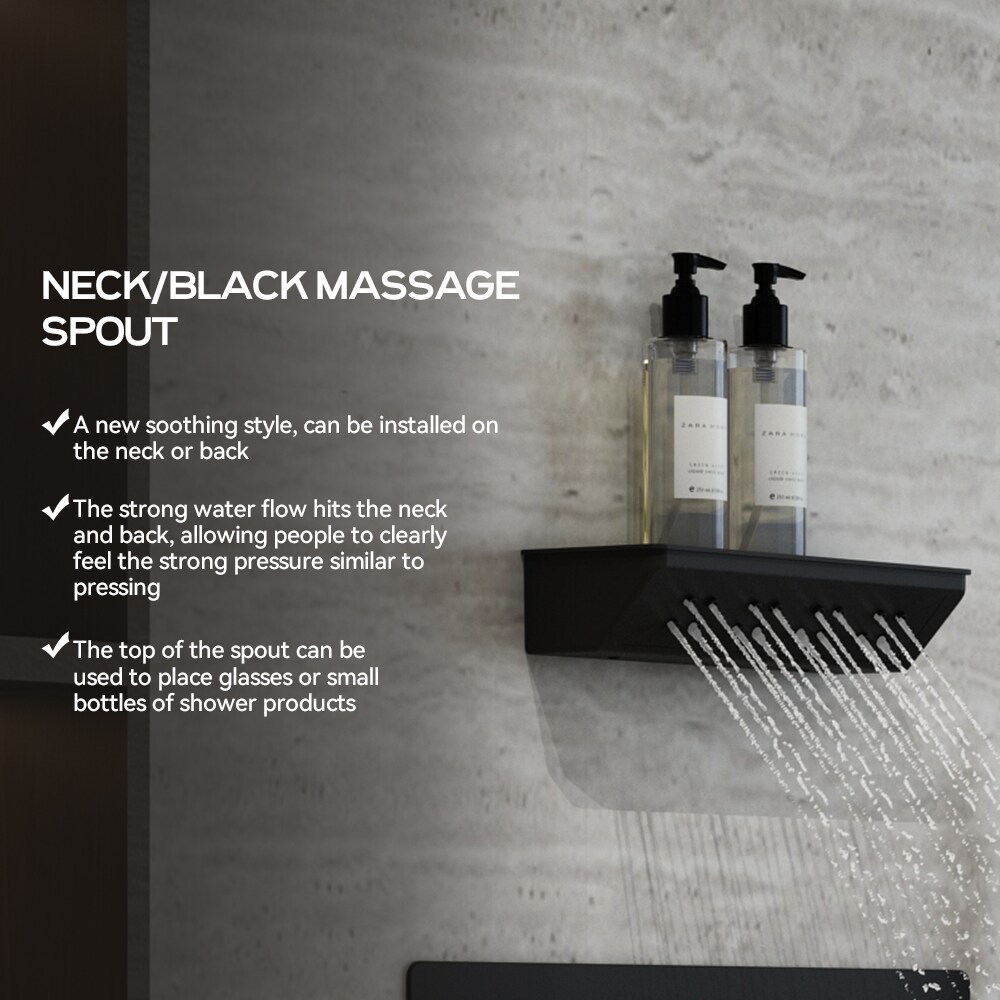 Matte Black Thermostatic Shower System with Rainfall and Jet Functions