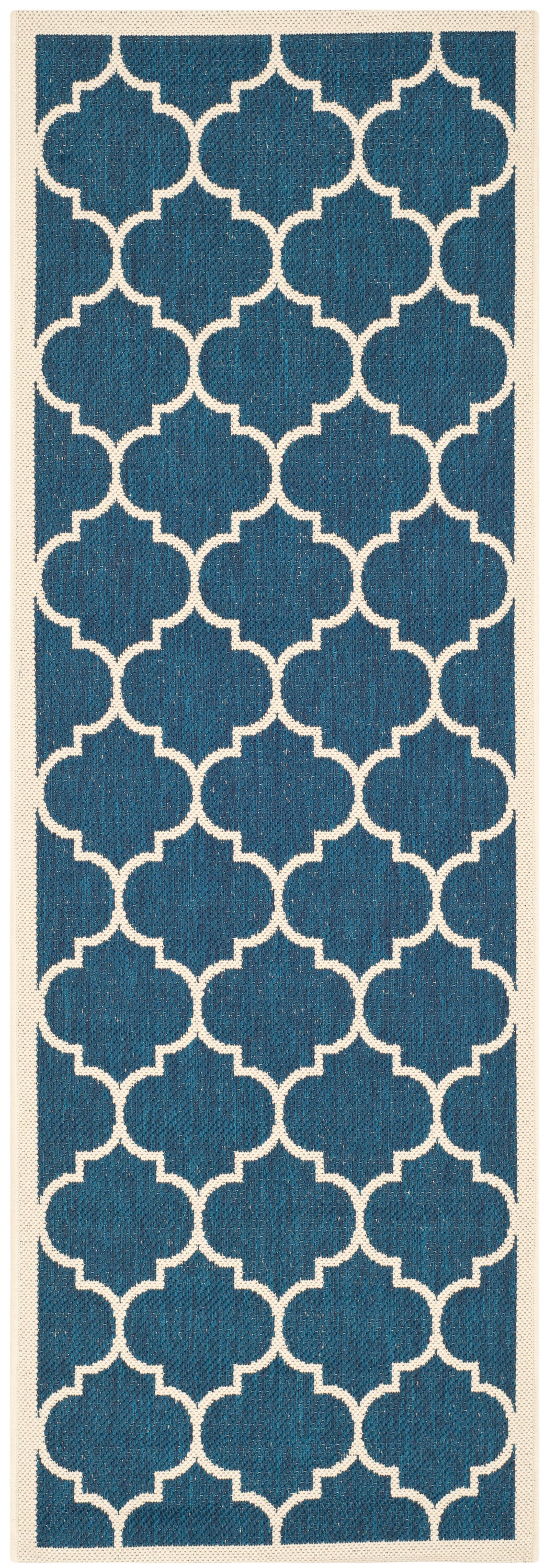 Safavieh CY6914-268-27 Courtyard Omao 2 x 7 (ft) Loomed Polypropylene Navy/Beige Rectangular Indoor/Outdoor Trellis Runner rug