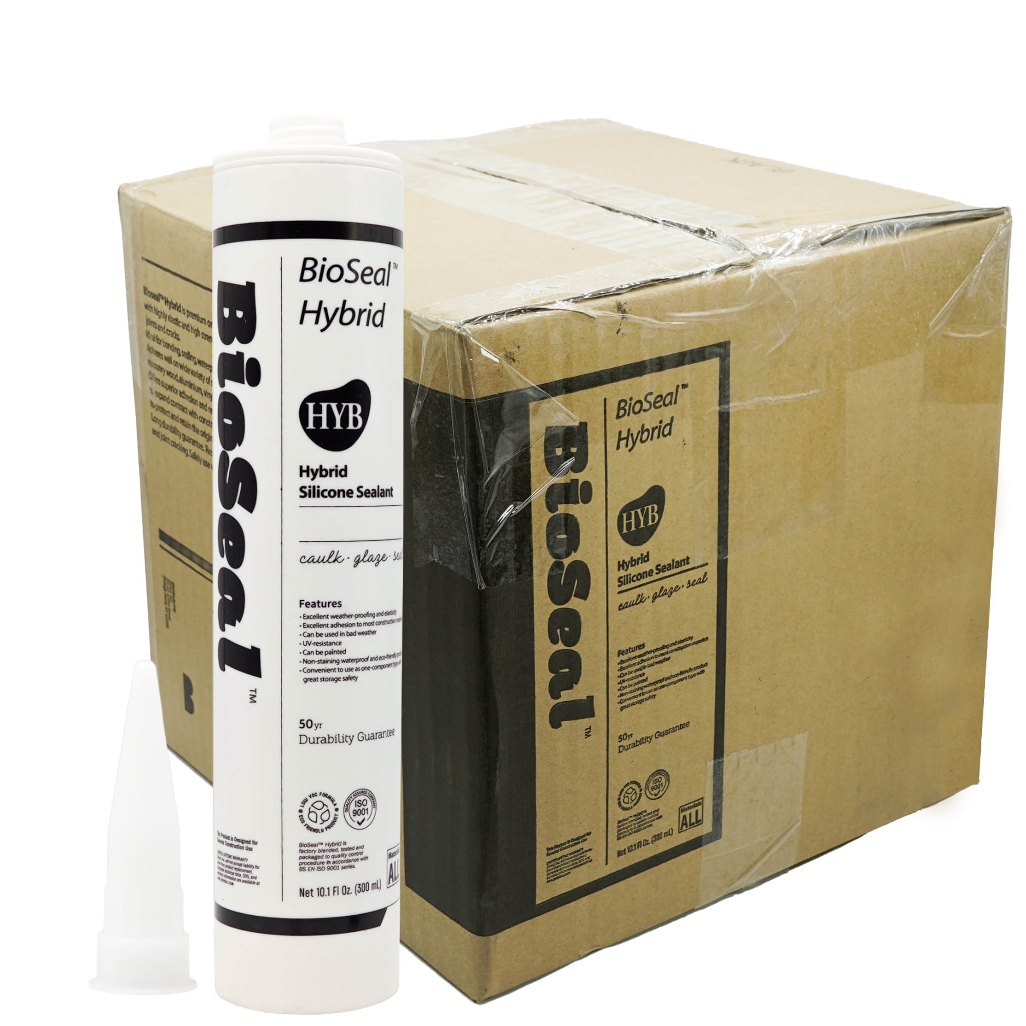 BioSeal 25-Pack Advanced Hybrid Black Sealant Paintable Waterproof Caulk for Exterior Use Windows Doors Roofing and Siding Strong Adhesion UV and Weather Resistant 10oz