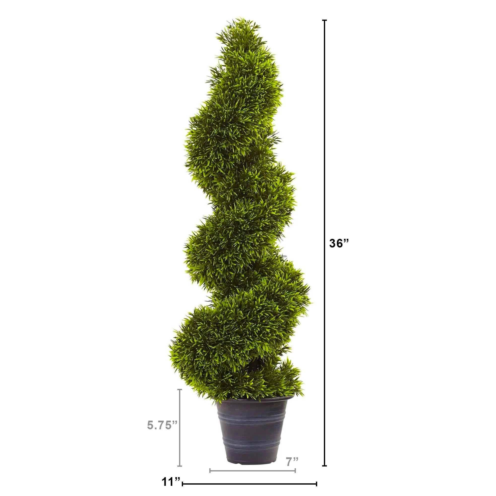 3' Green Plastic Grass Spiral Topiary with Black Planter