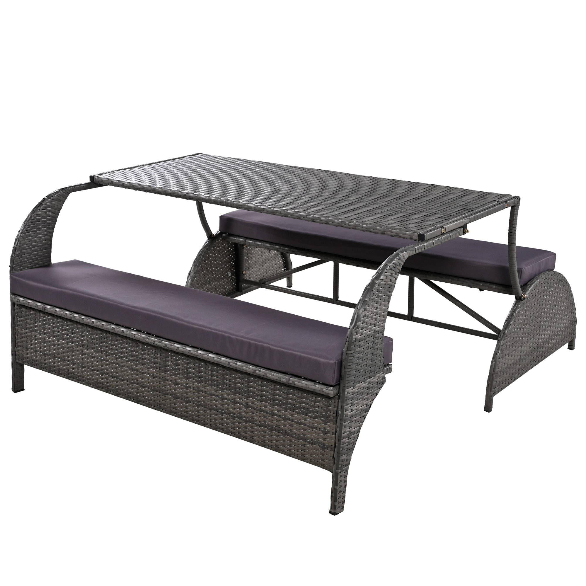 Nestfair AUST1803E Patio Furniture Sets 57.1-in W x 38-in H Gray Rattan HDPE Garden Bench