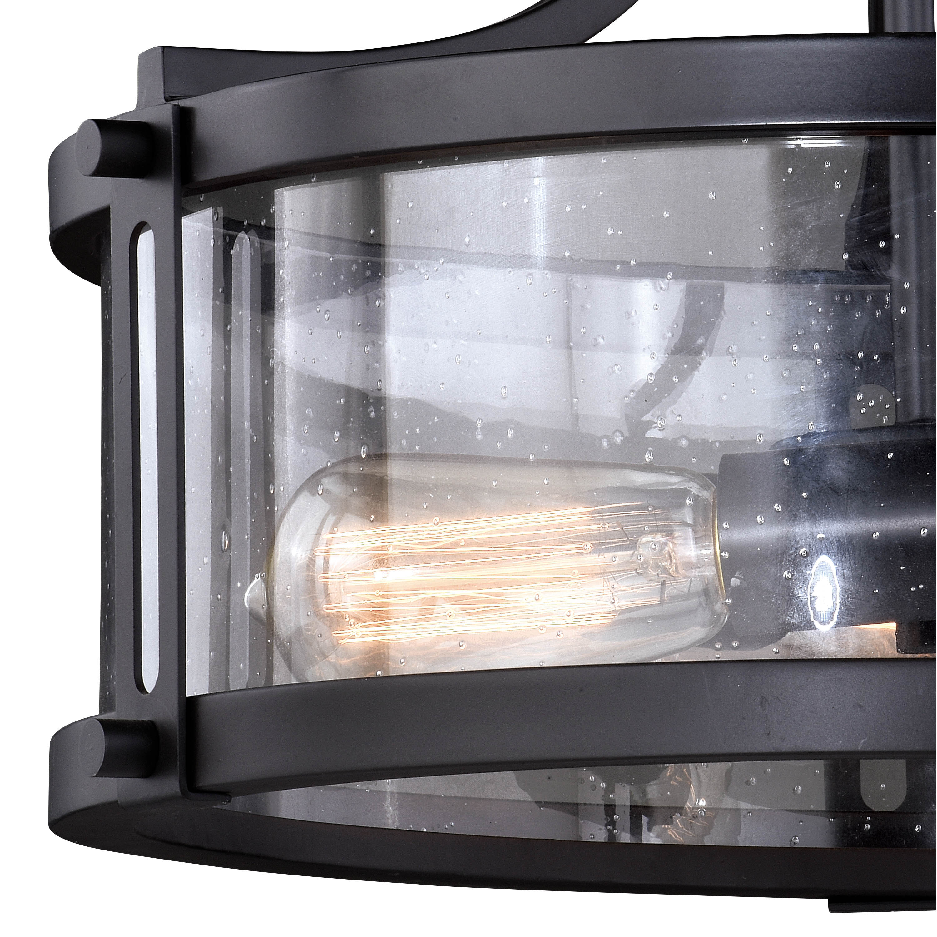Noble Bronze Industrial Drum Flush Mount with Seeded Glass