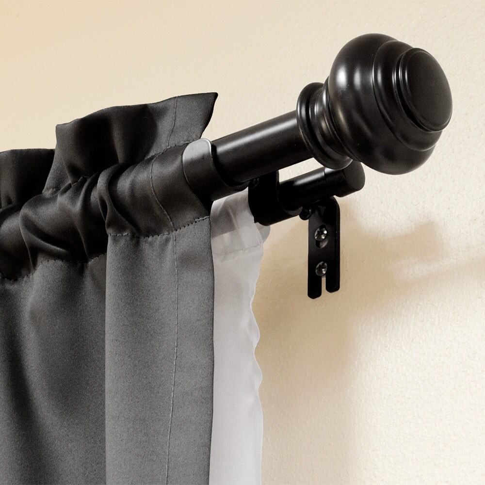 Lumino Knob 42-in to 120-in Black Steel Double Curtain Rod with Finials ...